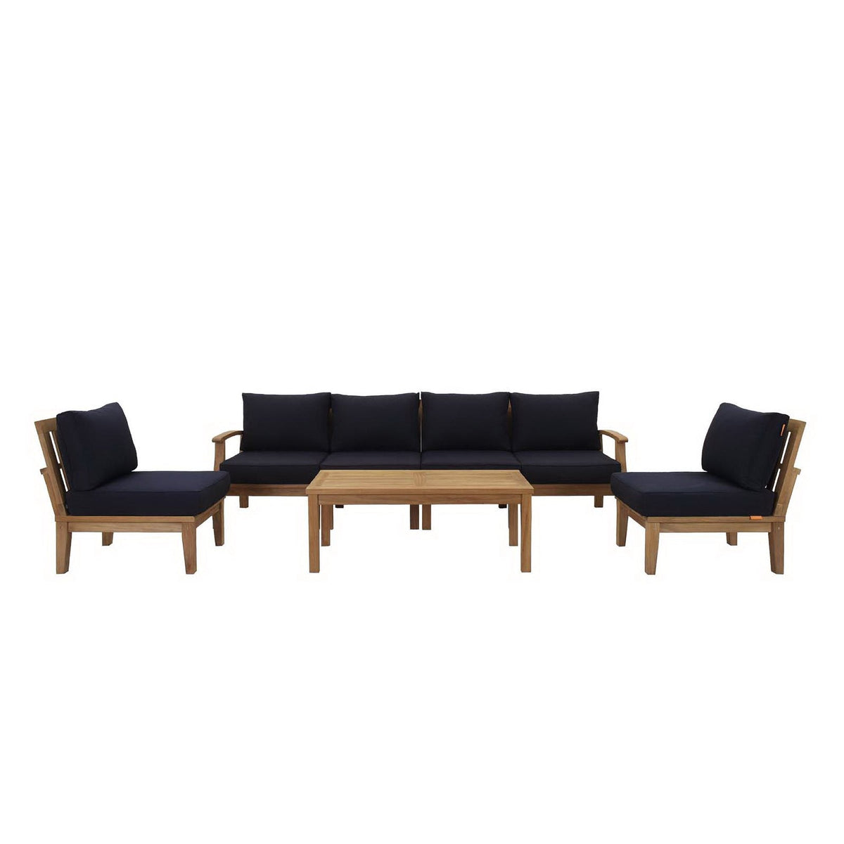 Marina 7 Piece Outdoor Patio Teak Set, Natural Navy