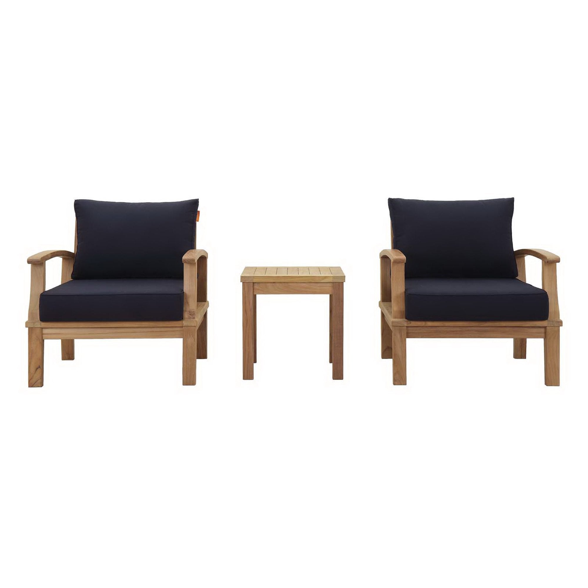 Marina 3 Piece Outdoor Patio Teak Set, Natural Navy