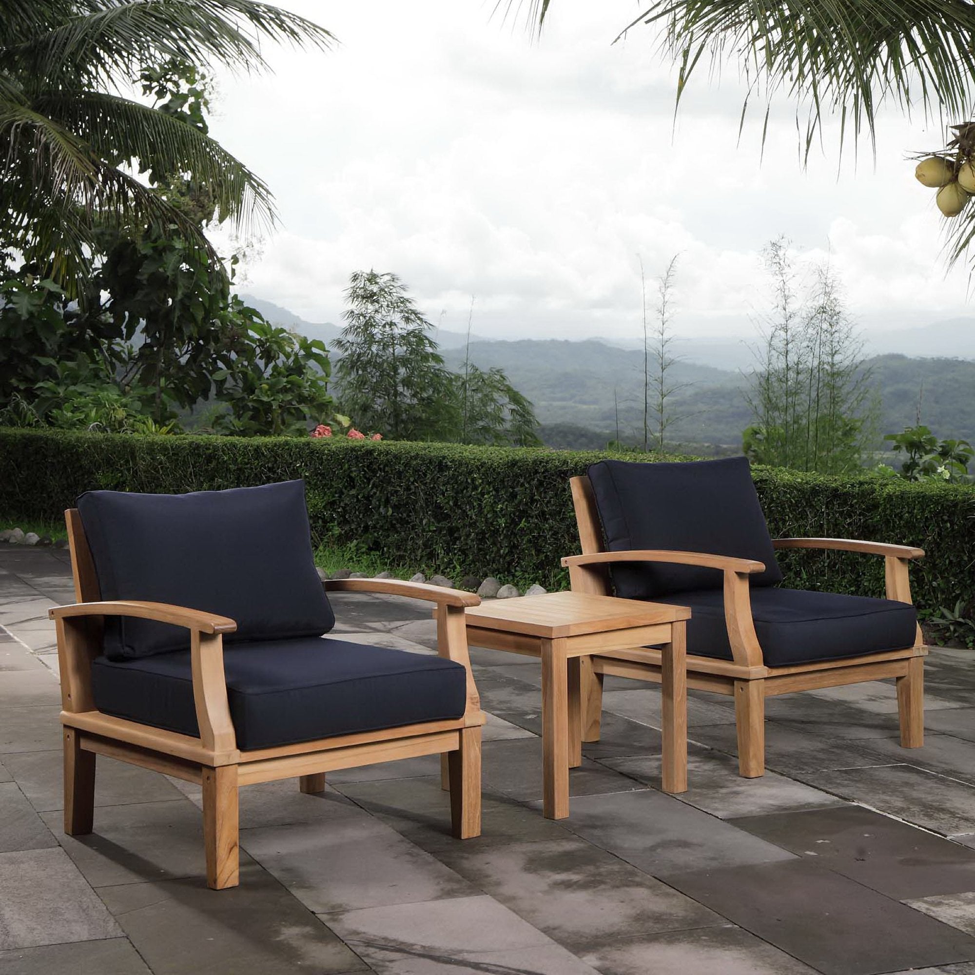 Marina 3 Piece Outdoor Patio Teak Set, Natural Navy