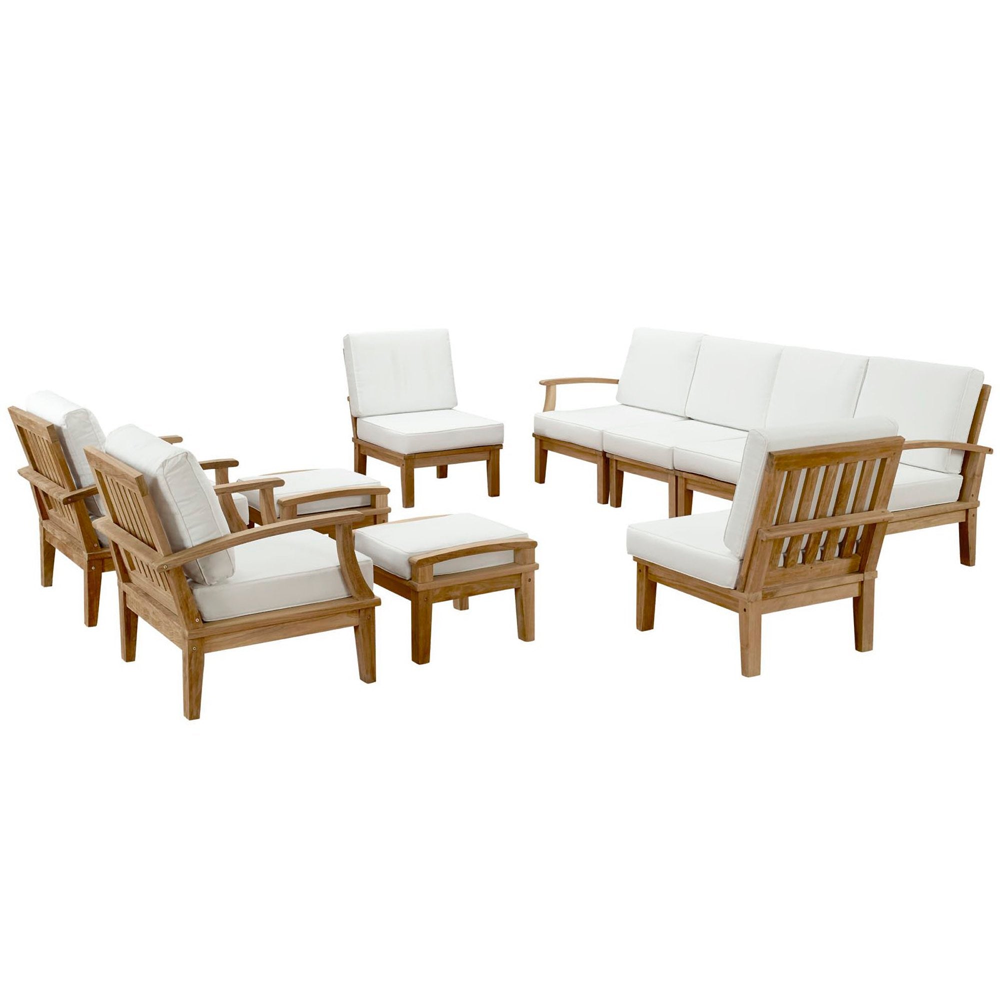Marina 10 Piece Outdoor Patio Teak Set, Natural White