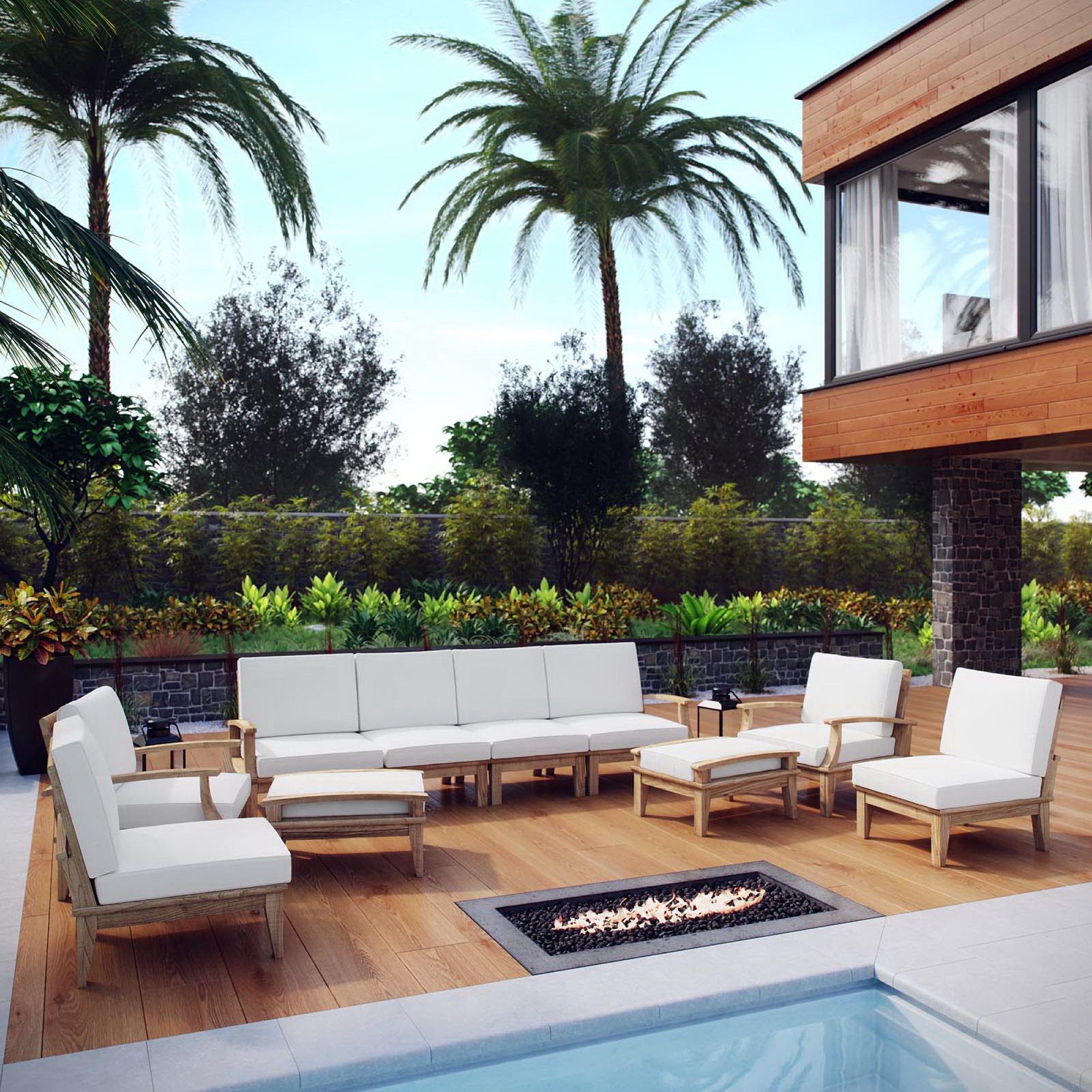 Marina 10 Piece Outdoor Patio Teak Set, Natural White