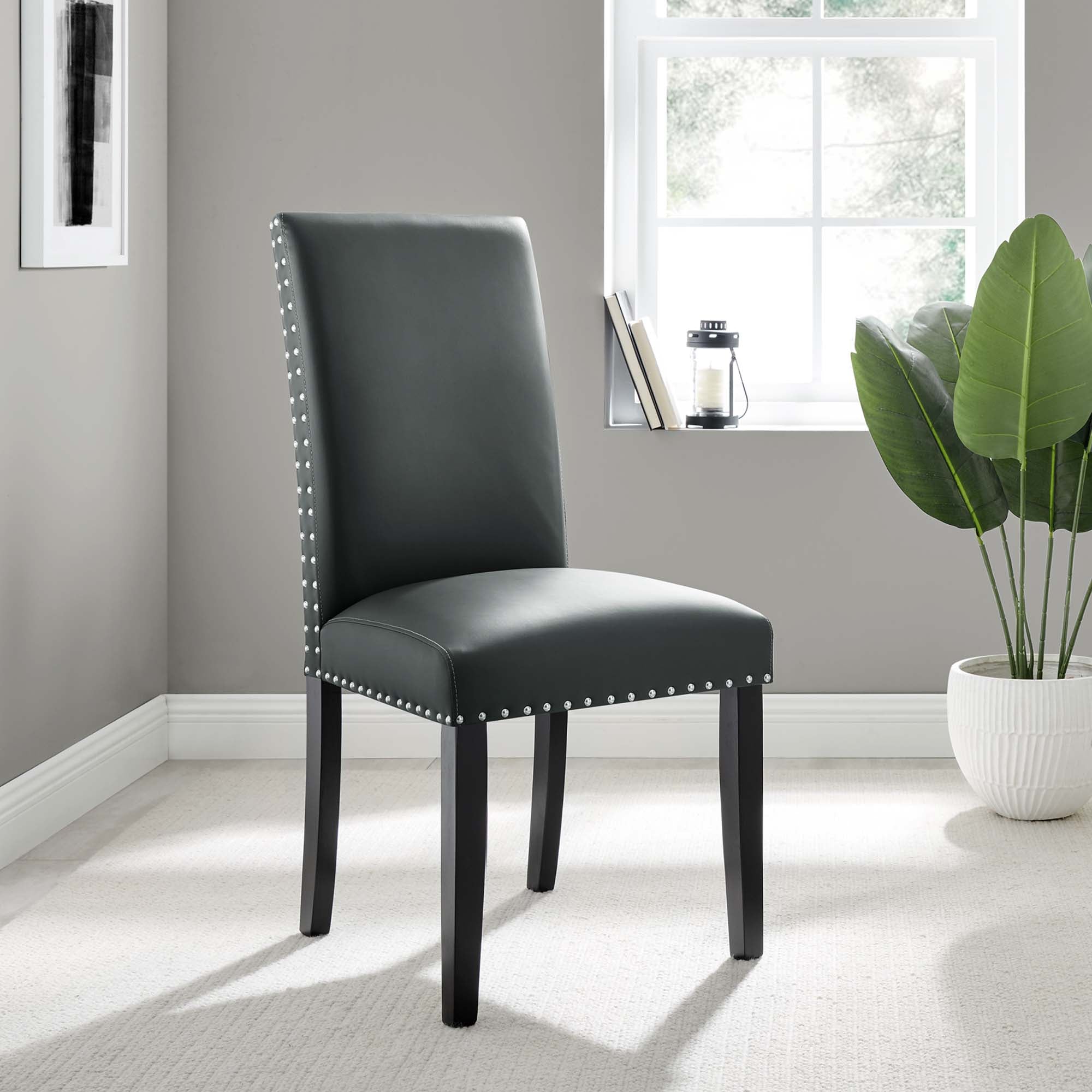 Parcel Dining Faux Leather Side Chair, Gray