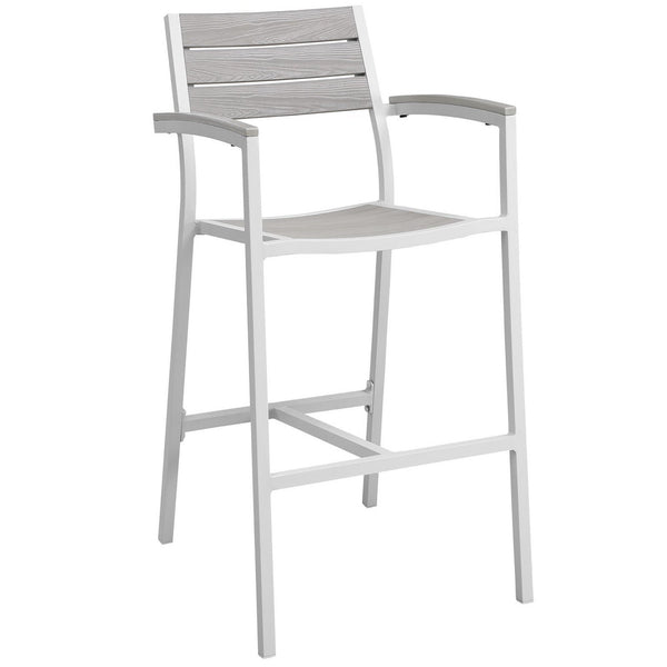 Maine Outdoor Patio Bar Stool, White Light Gray
