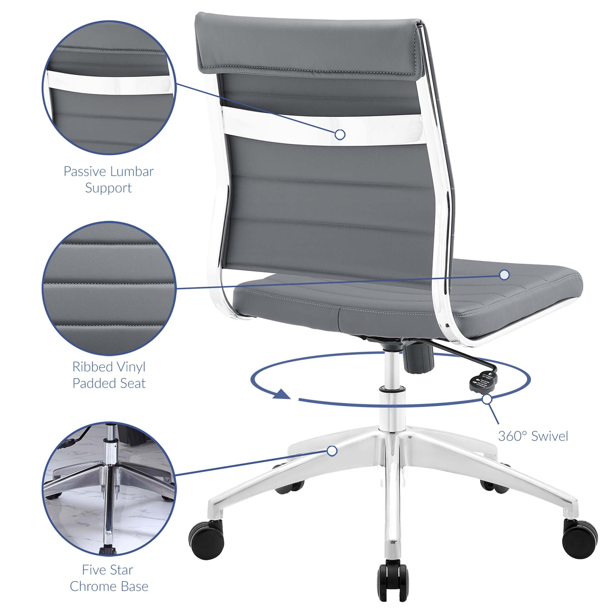 Jive Armless Mid Back Office Chair, Gray