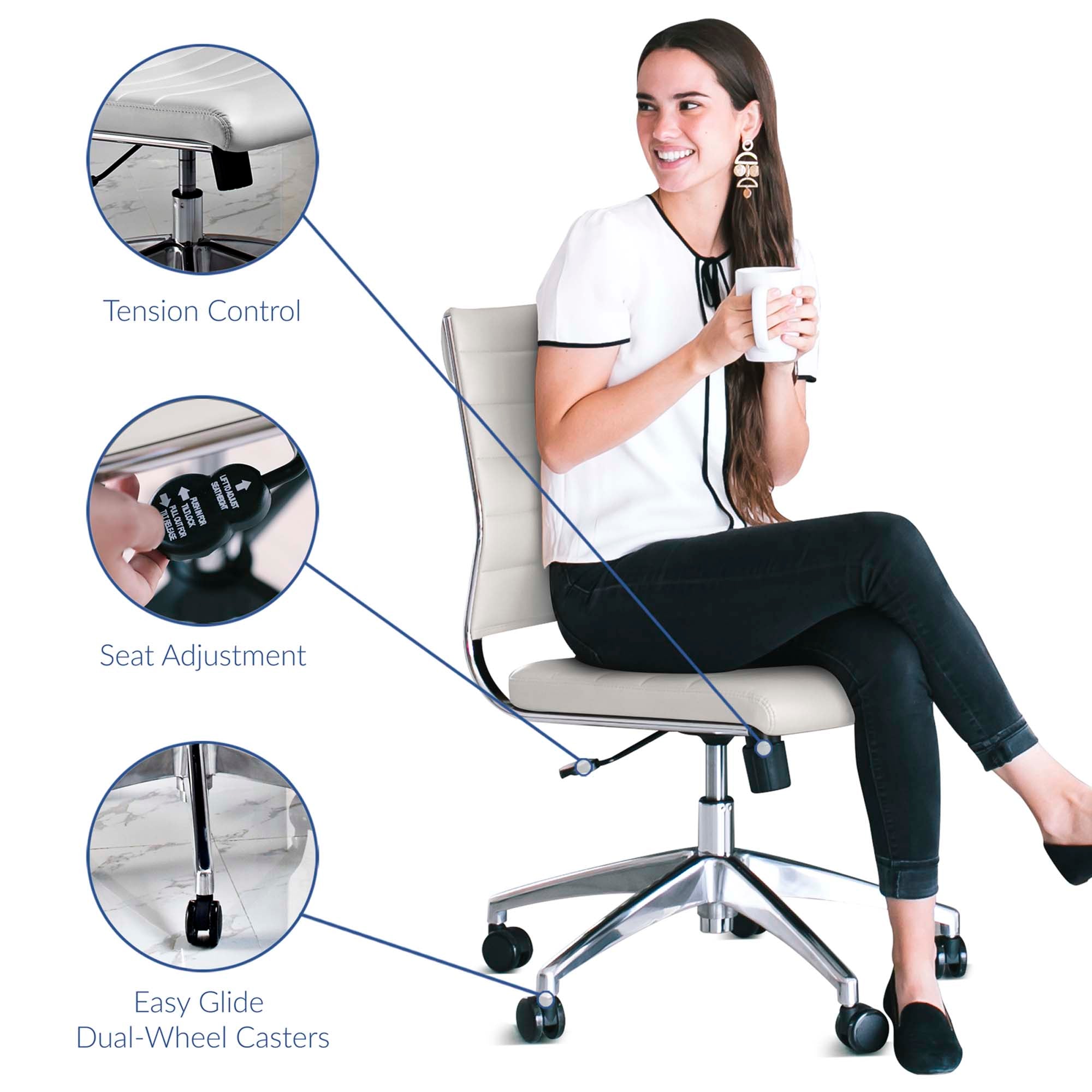 Jive Armless Mid Back Office Chair, White