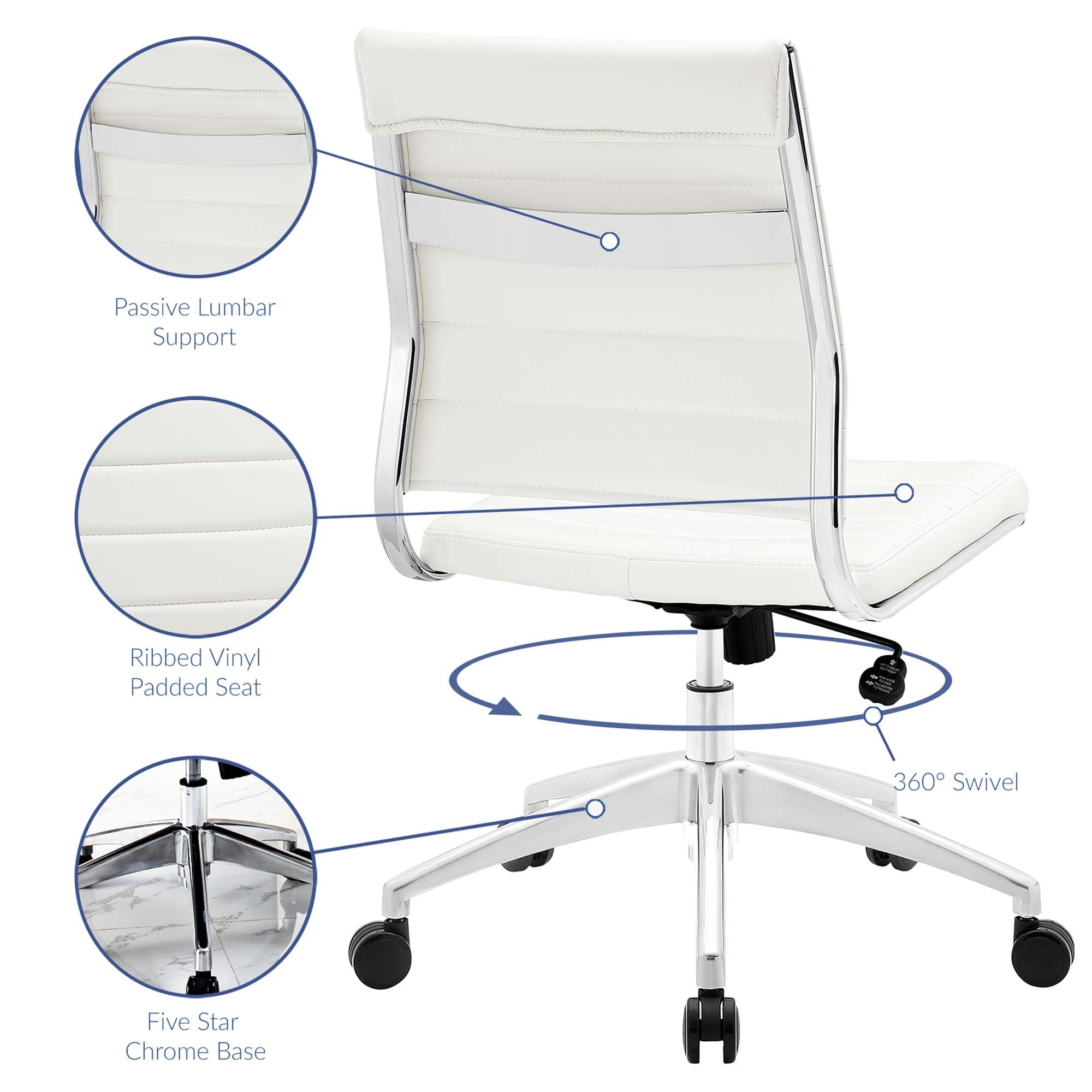 Jive Armless Mid Back Office Chair, White