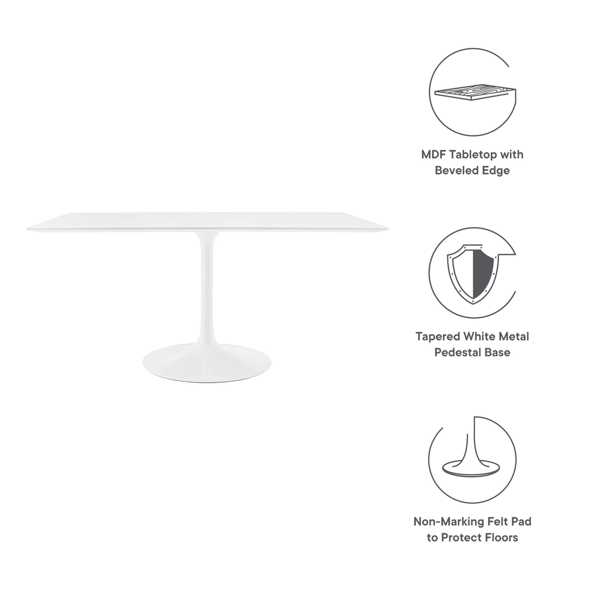 Lippa 60" Rectangle Wood Dining Table, White