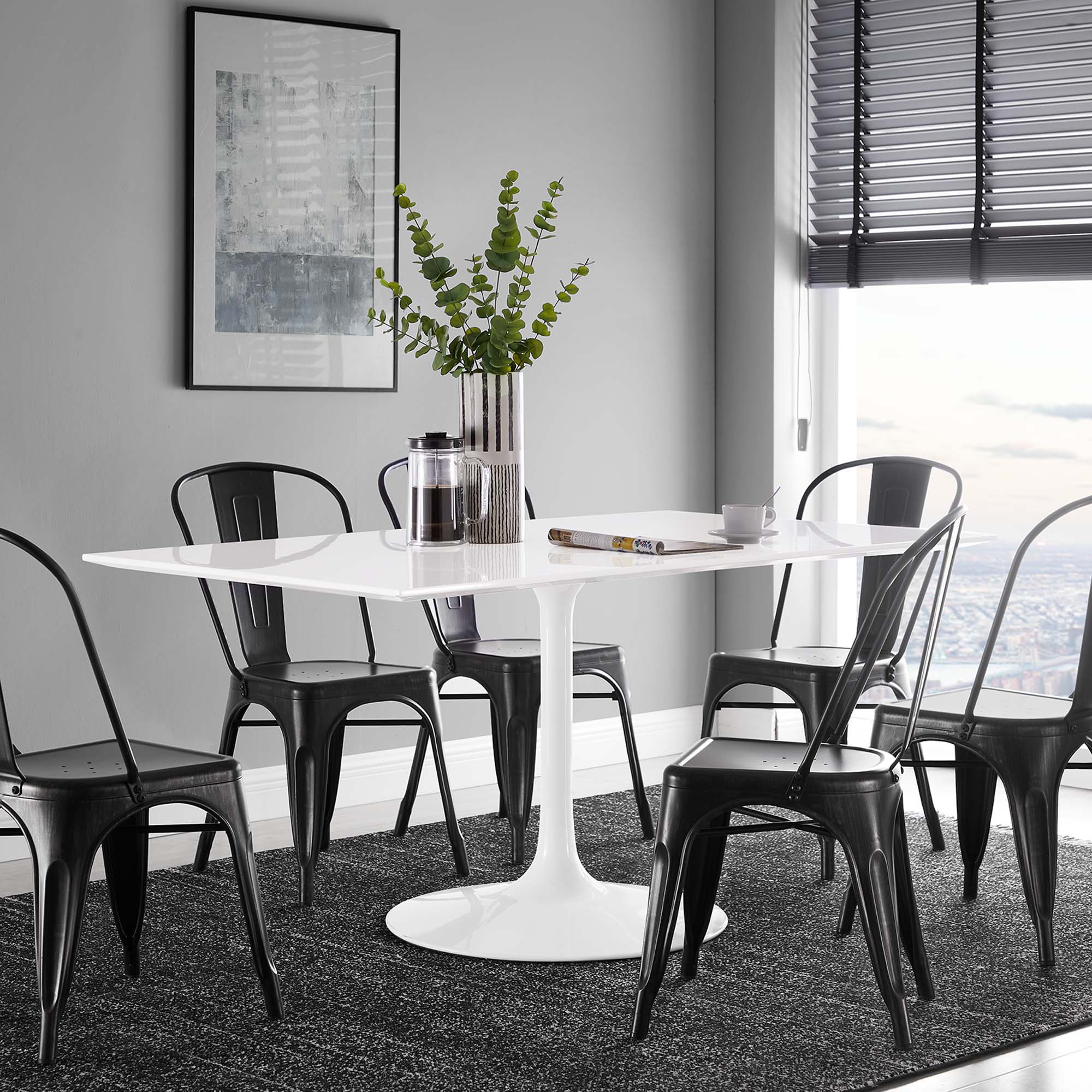 Lippa 60" Rectangle Wood Dining Table, White