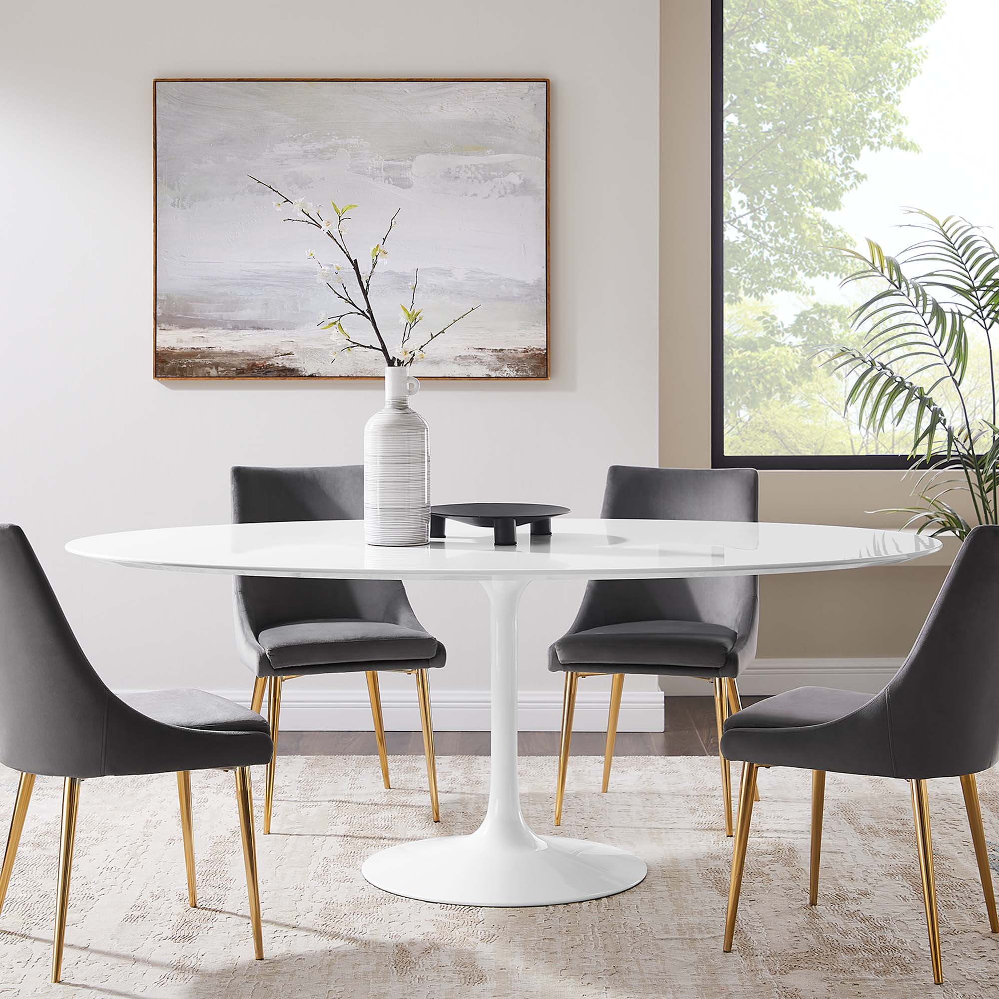 Lippa 78" Oval Wood Dining Table, White