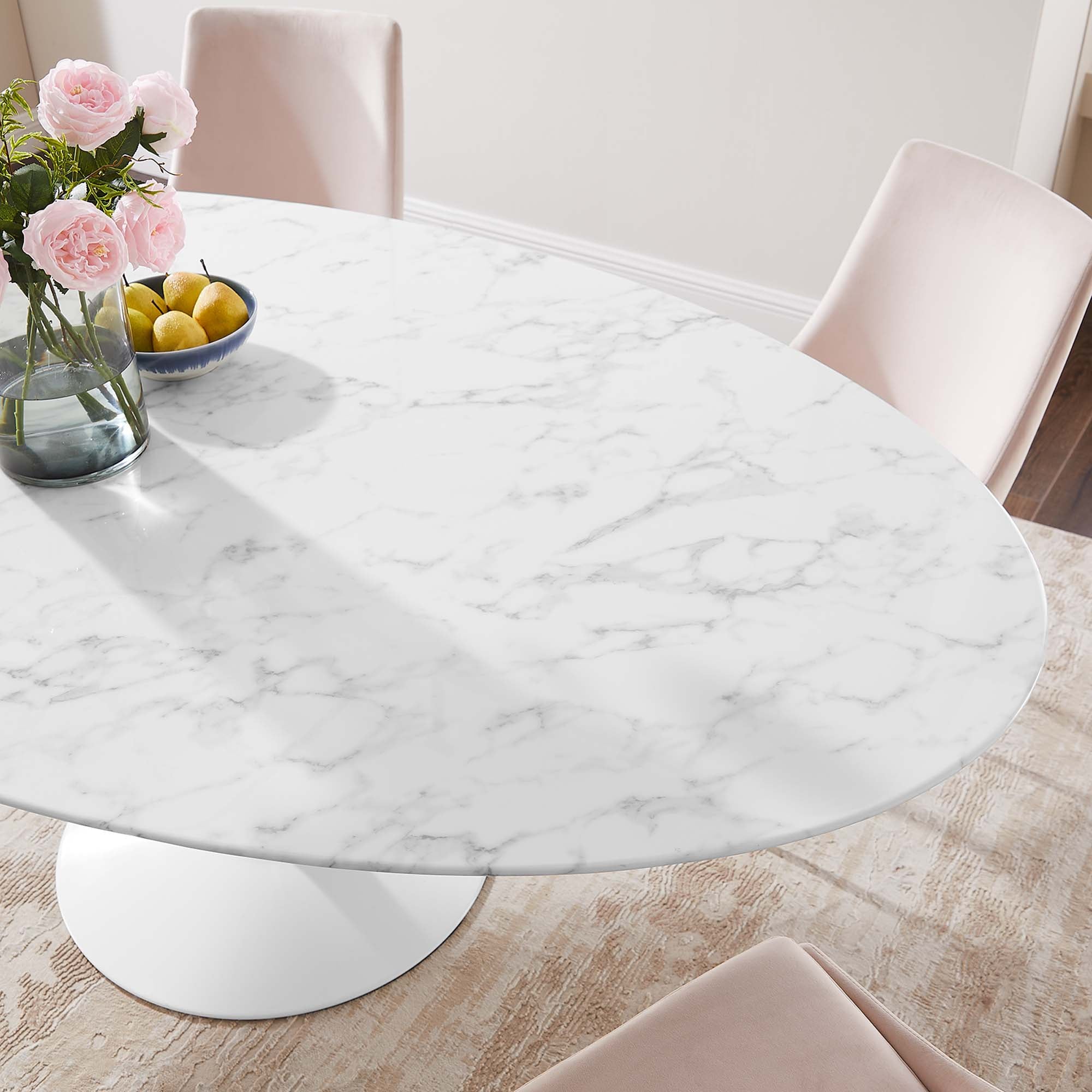 Lippa 78" Oval Faux Marble Dining Table, White