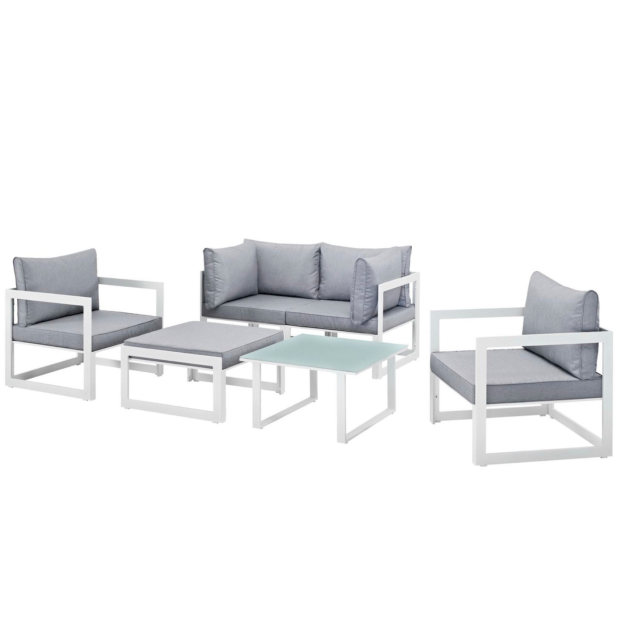 Fortuna 6 Piece Outdoor Patio Sectional Sofa Set, White Gray