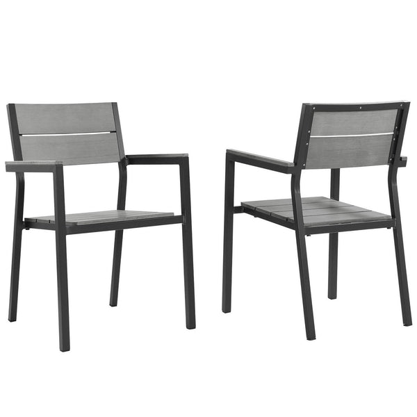 Maine Outdoor Patio Dining Armchair Set of 2, Brown Gray