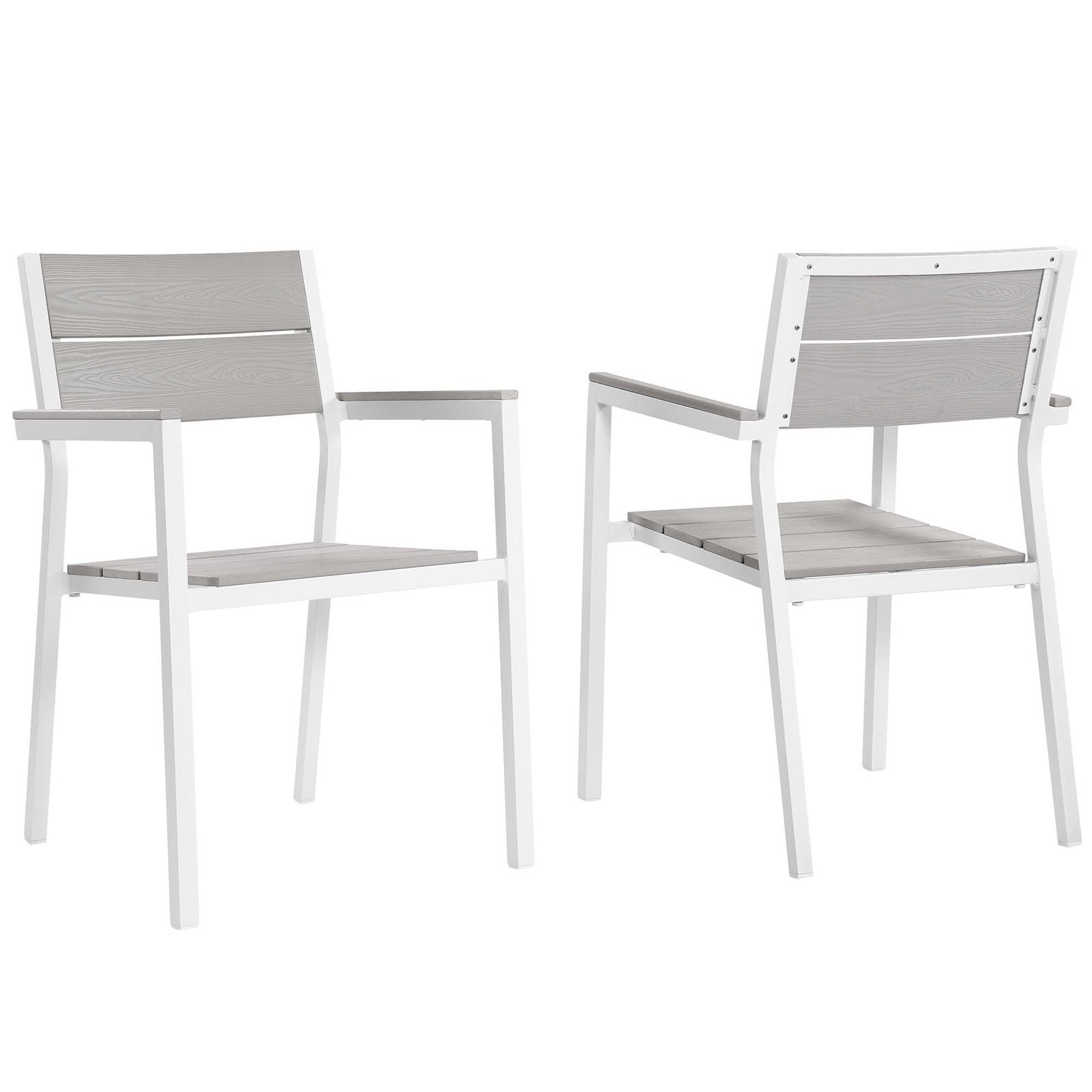 Maine Outdoor Patio Dining Armchair Set of 2, White Light Gray