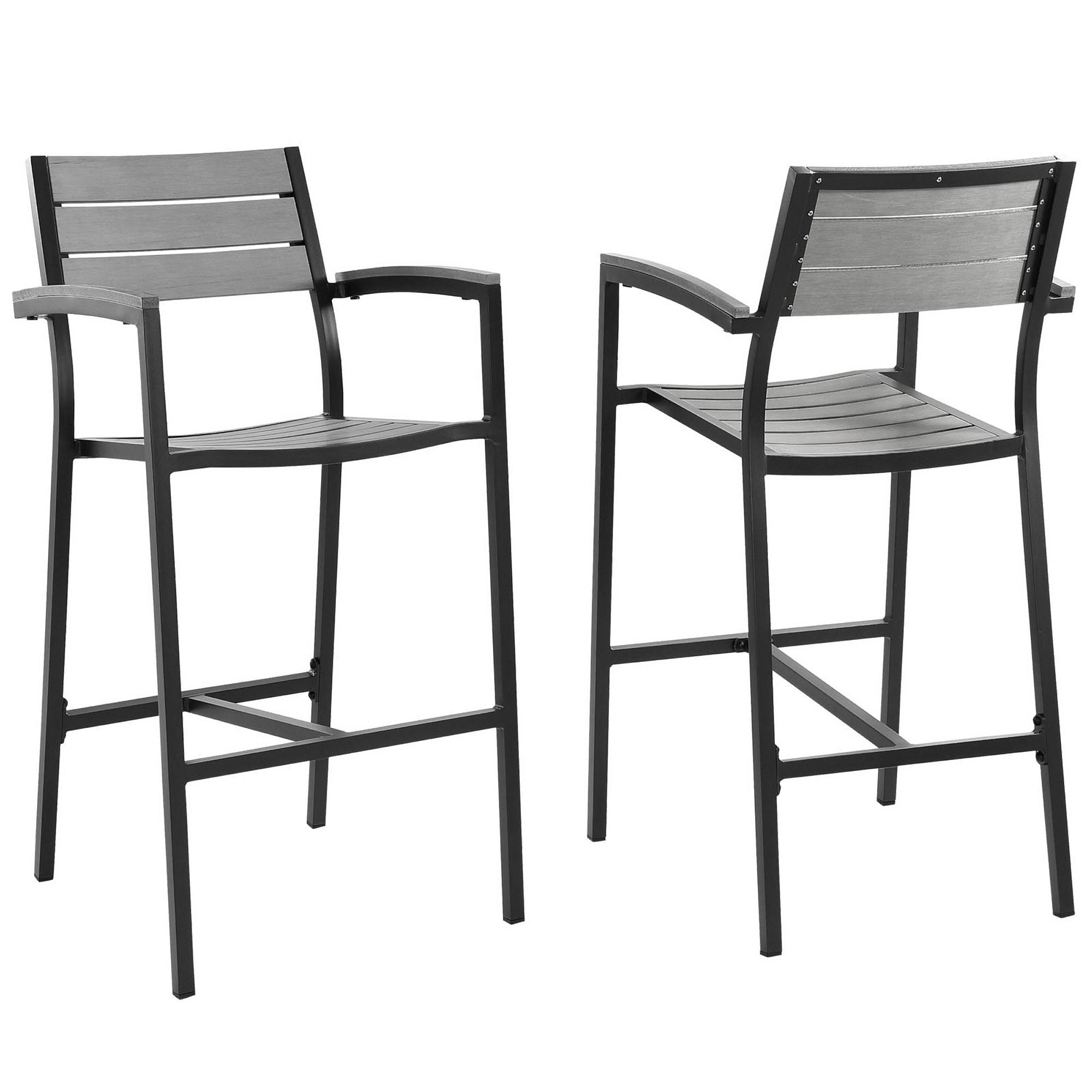 Maine Outdoor Patio Bar Stool Set of 2, Brown Gray