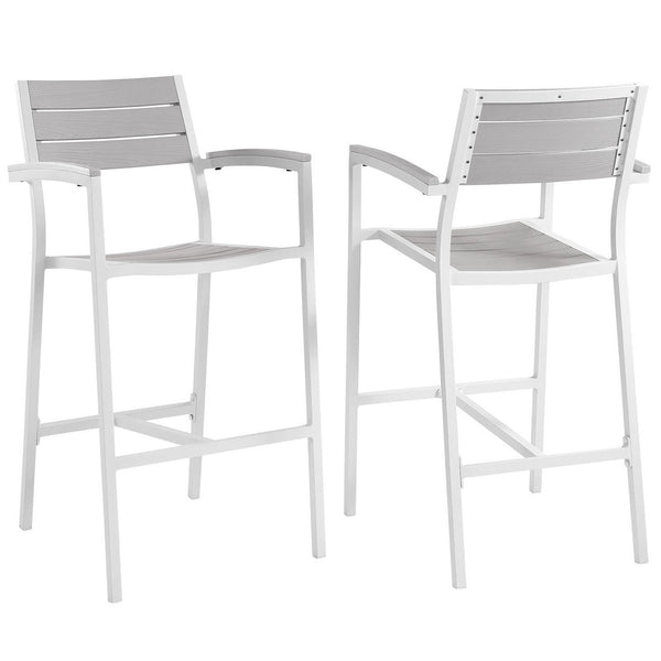 Maine Outdoor Patio Bar Stool Set of 2, White Light Gray