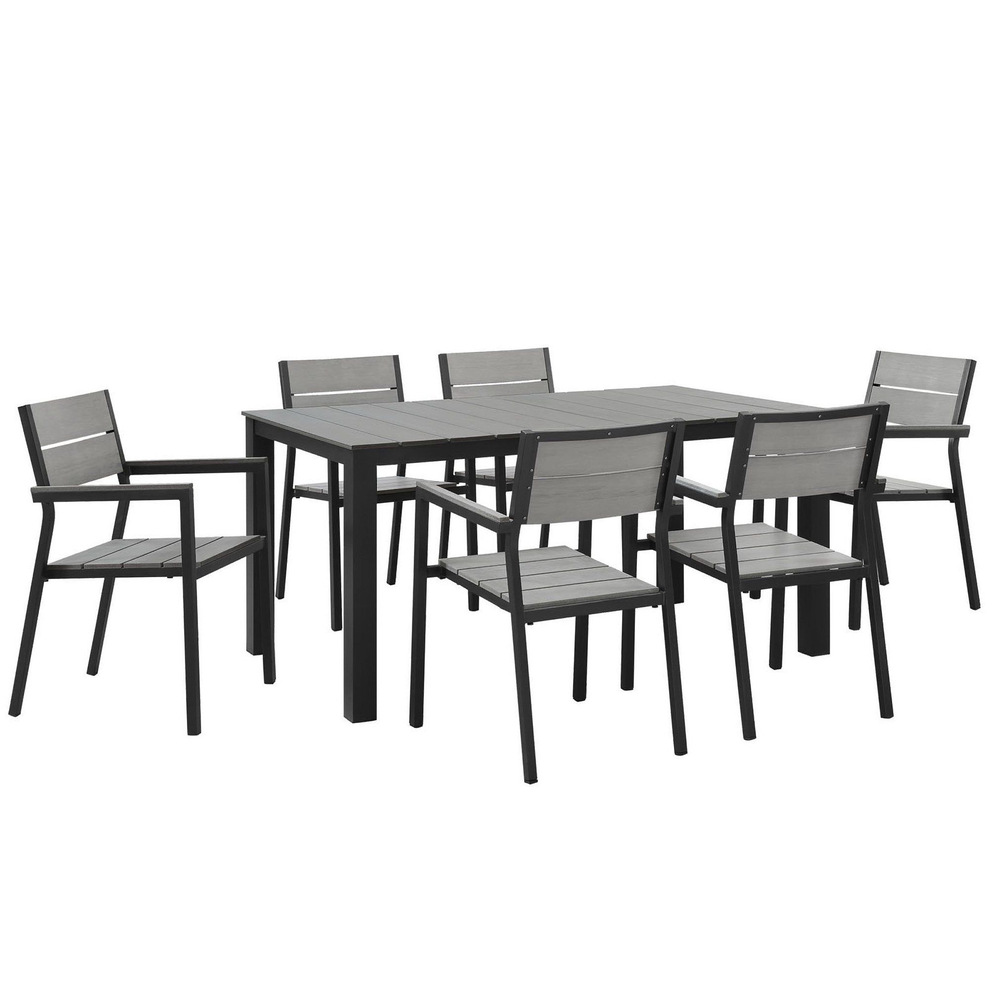 Maine 7 Piece Outdoor Patio Dining Set, Brown Gray