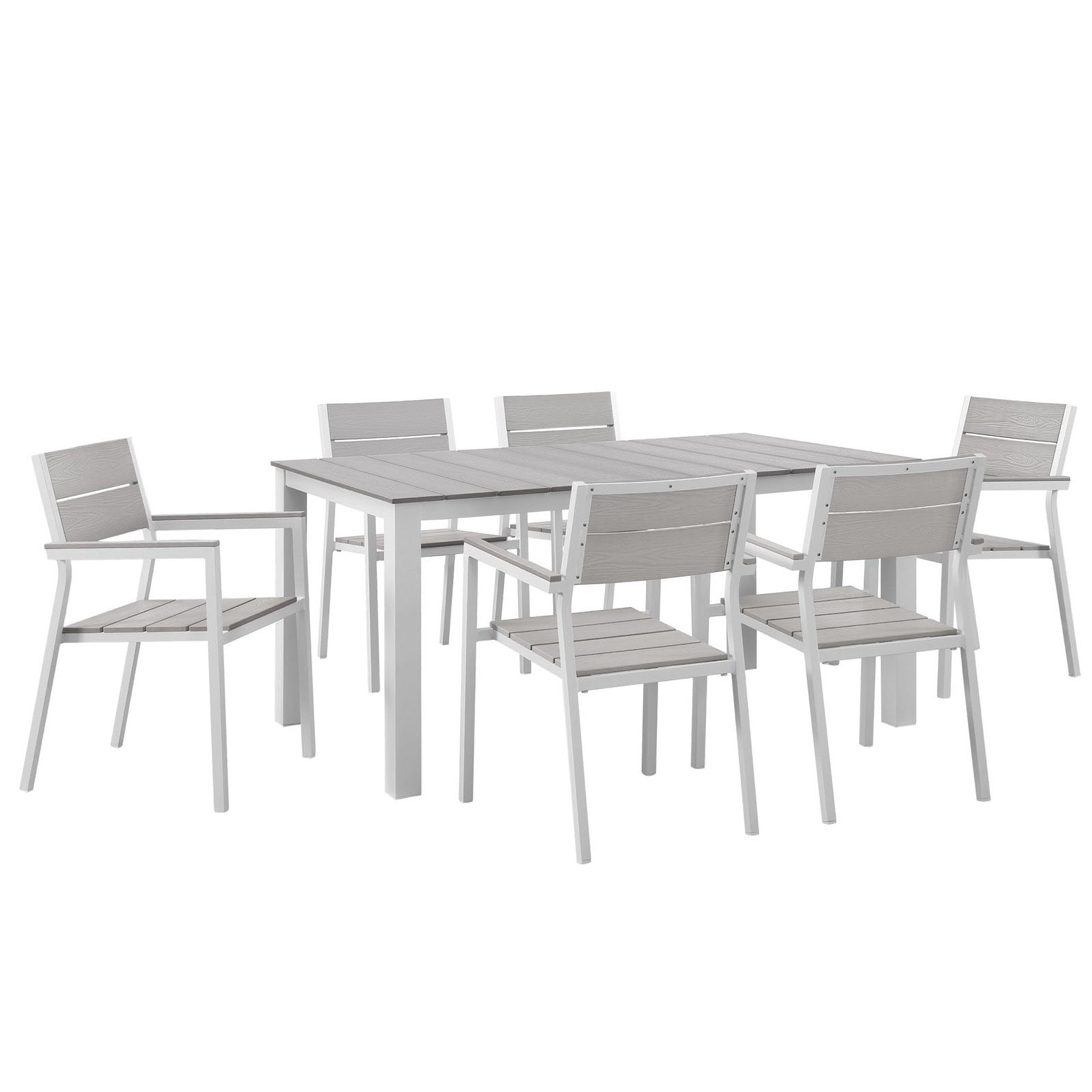 Maine 7 Piece Outdoor Patio Dining Set, White Light Gray