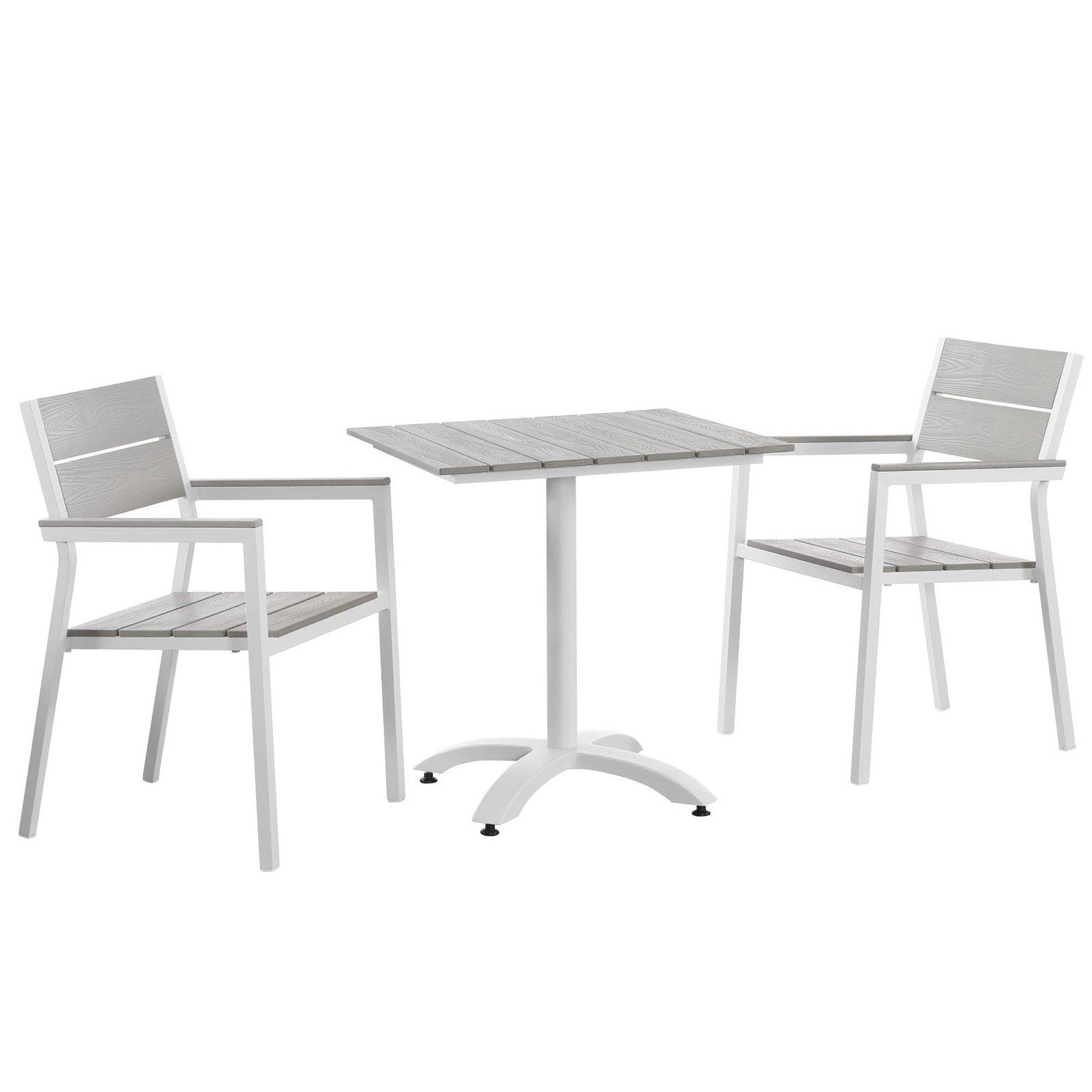 Maine 3 Piece Outdoor Patio Dining Set, White Light Gray