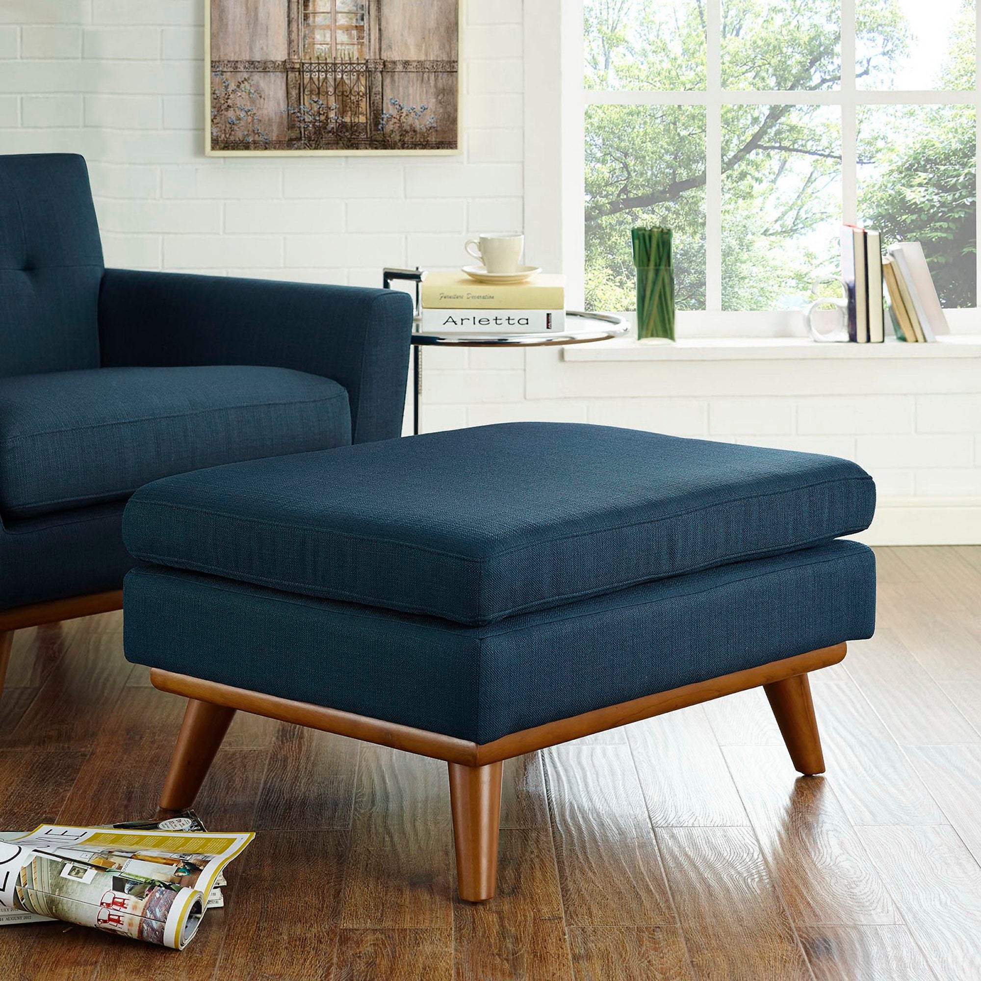 Engage Upholstered Fabric Ottoman, Azure