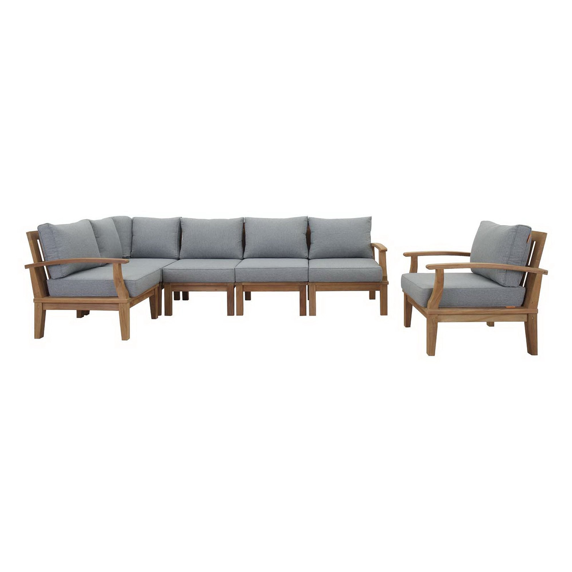 Marina 6 Piece Outdoor Patio Teak Set, Natural Gray