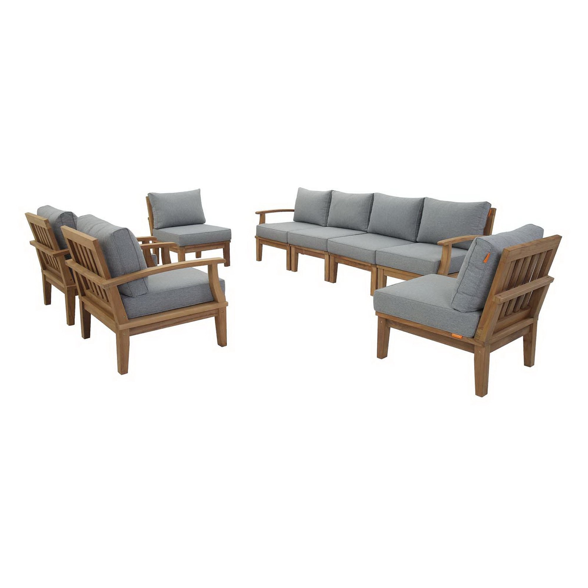 Marina 8 Piece Outdoor Patio Teak Set, Natural Gray