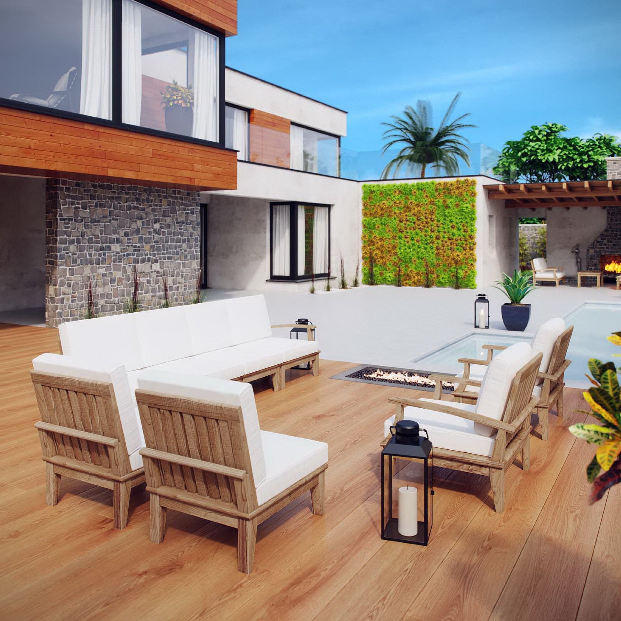 Marina 8 Piece Outdoor Patio Teak Set, Natural White