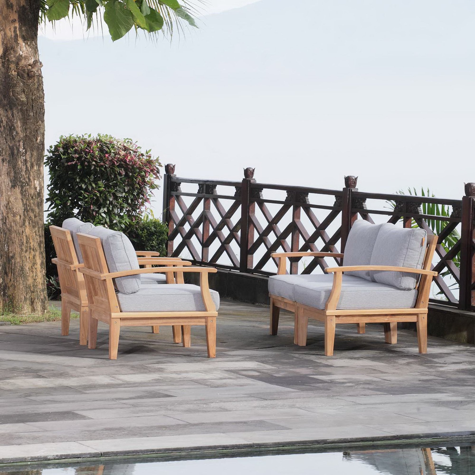 Marina 4 Piece Outdoor Patio Teak Set, Natural Gray
