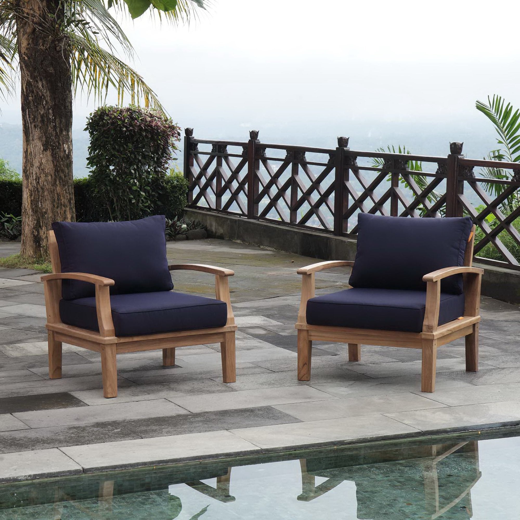 Marina 2 Piece Outdoor Patio Teak Set, Natural Navy