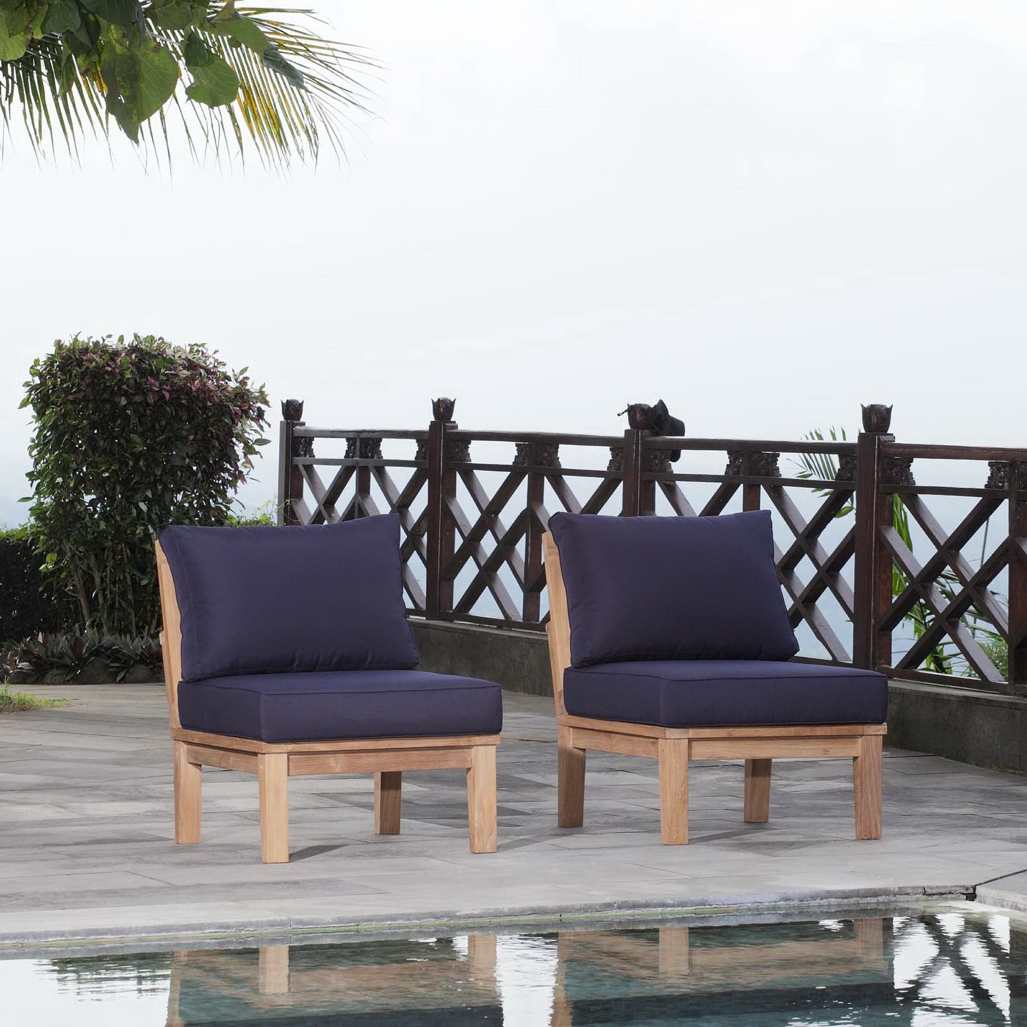 Marina 2 Piece Outdoor Patio Teak Set, Natural Navy