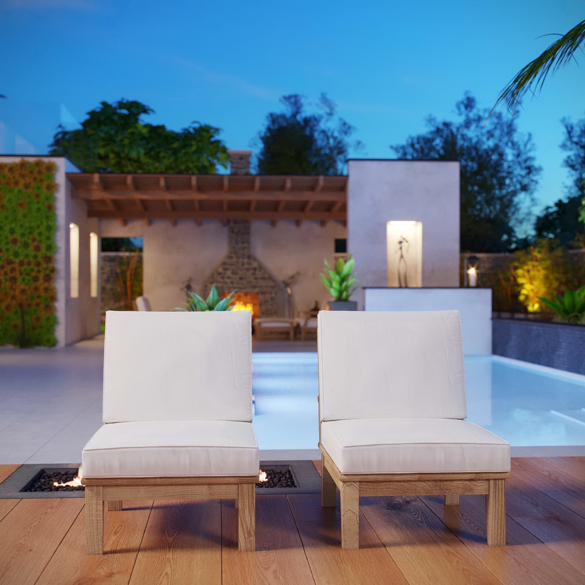 Marina 2 Piece Outdoor Patio Teak Set, Natural White