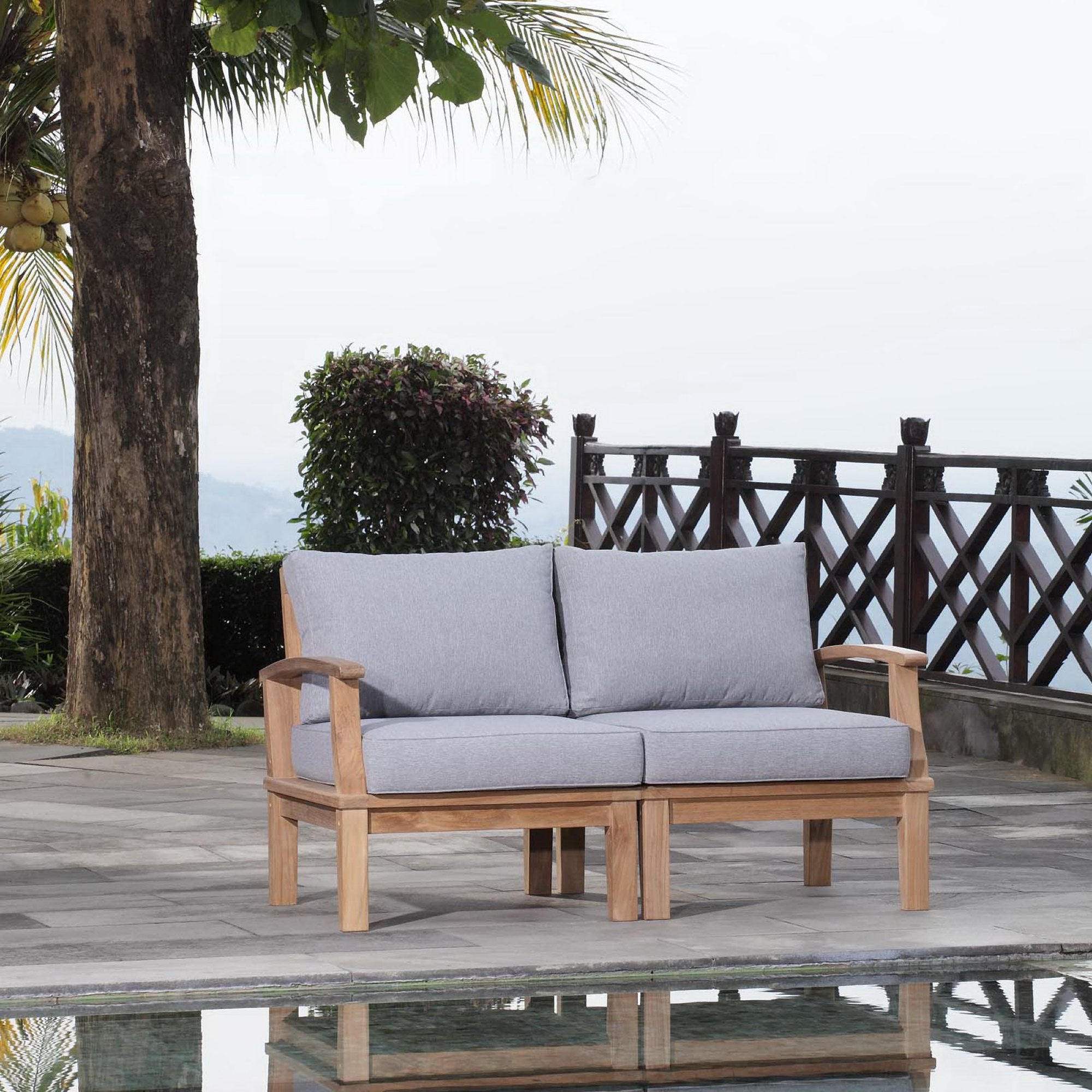 Marina 2 Piece Outdoor Patio Teak Set, Natural Gray