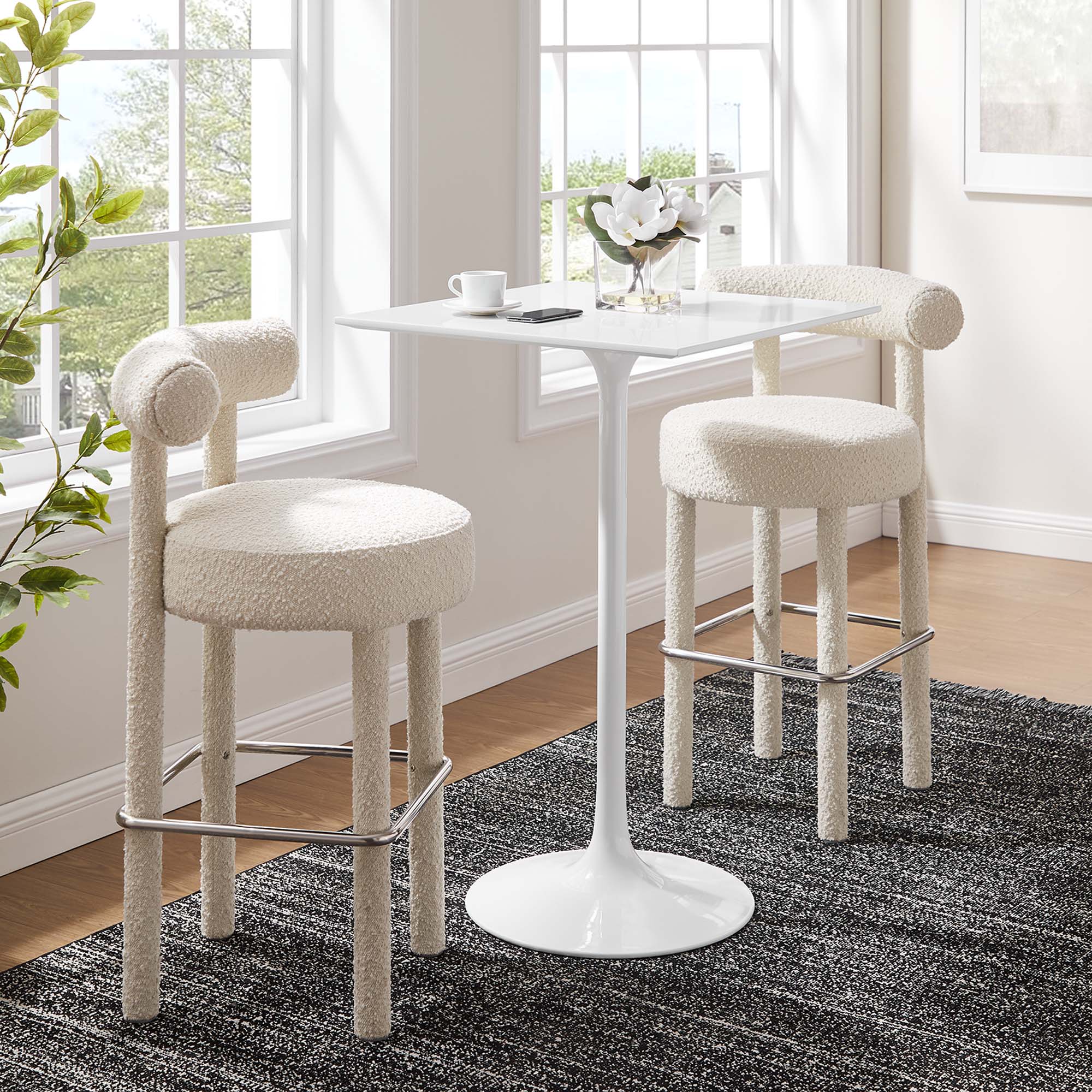 Lippa 28" Square Wood Bar Table, White