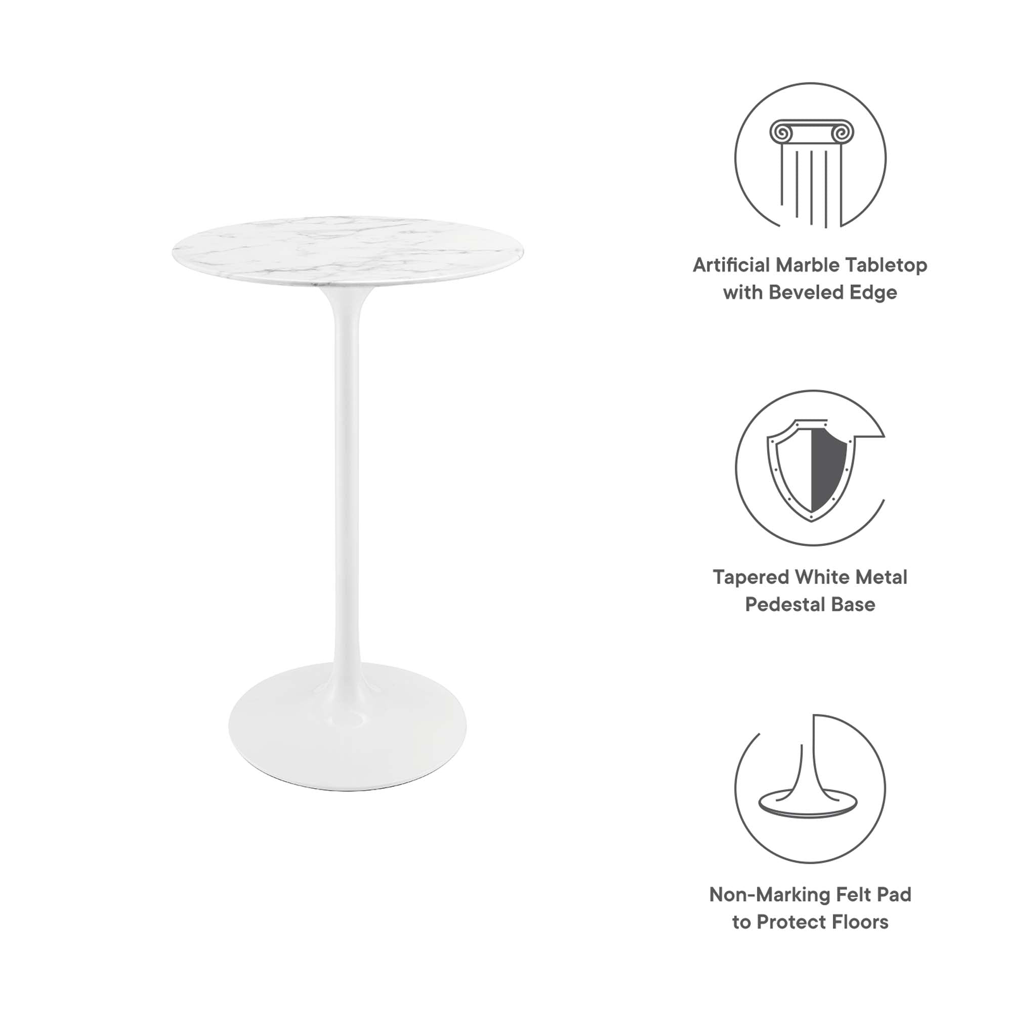 Lippa 28" Round Faux Marble Bar Table, White