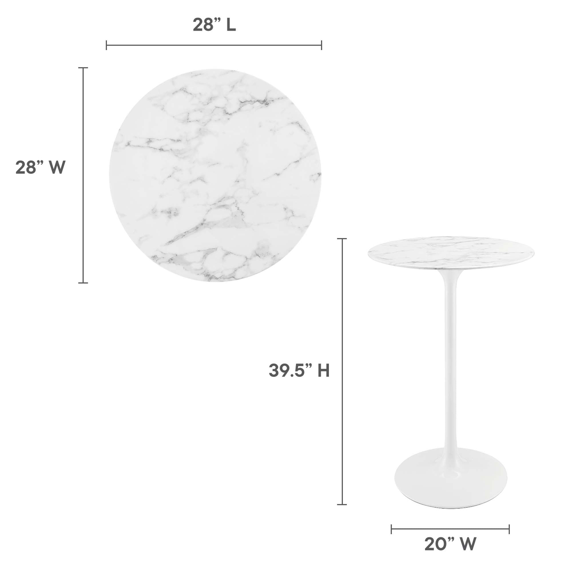 Lippa 28" Round Faux Marble Bar Table, White