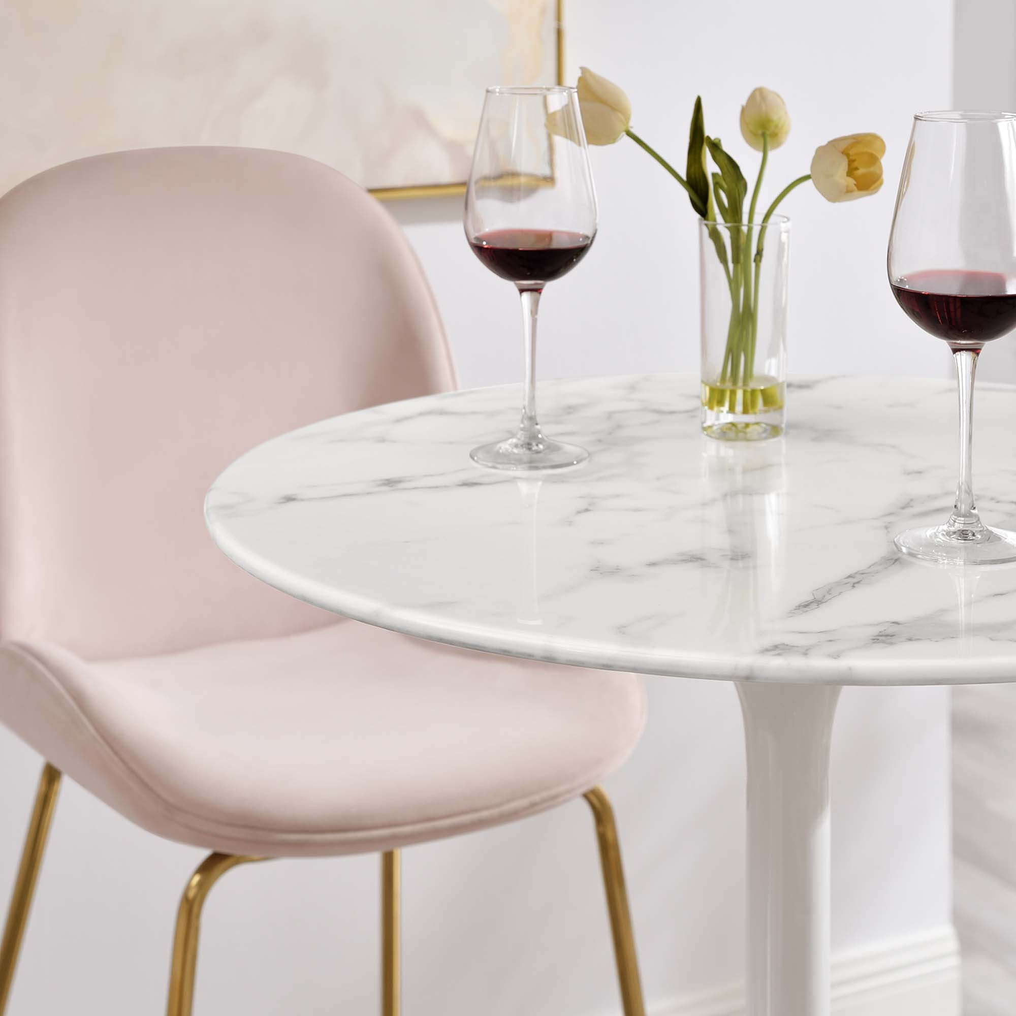 Lippa 28" Round Faux Marble Bar Table, White