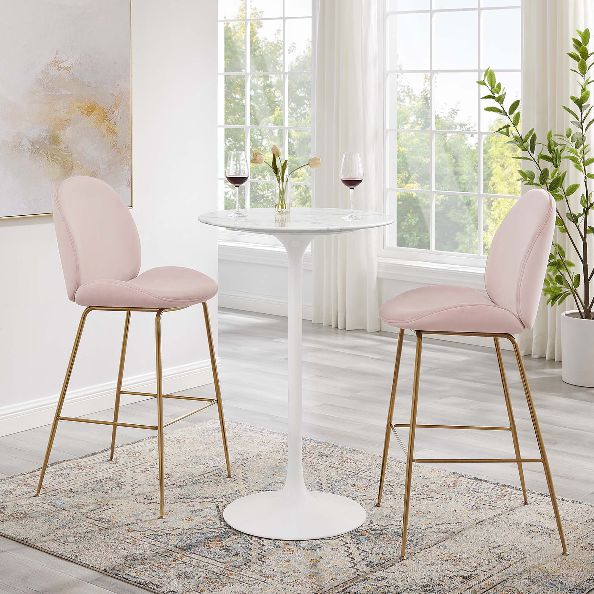 Lippa 28" Round Faux Marble Bar Table, White