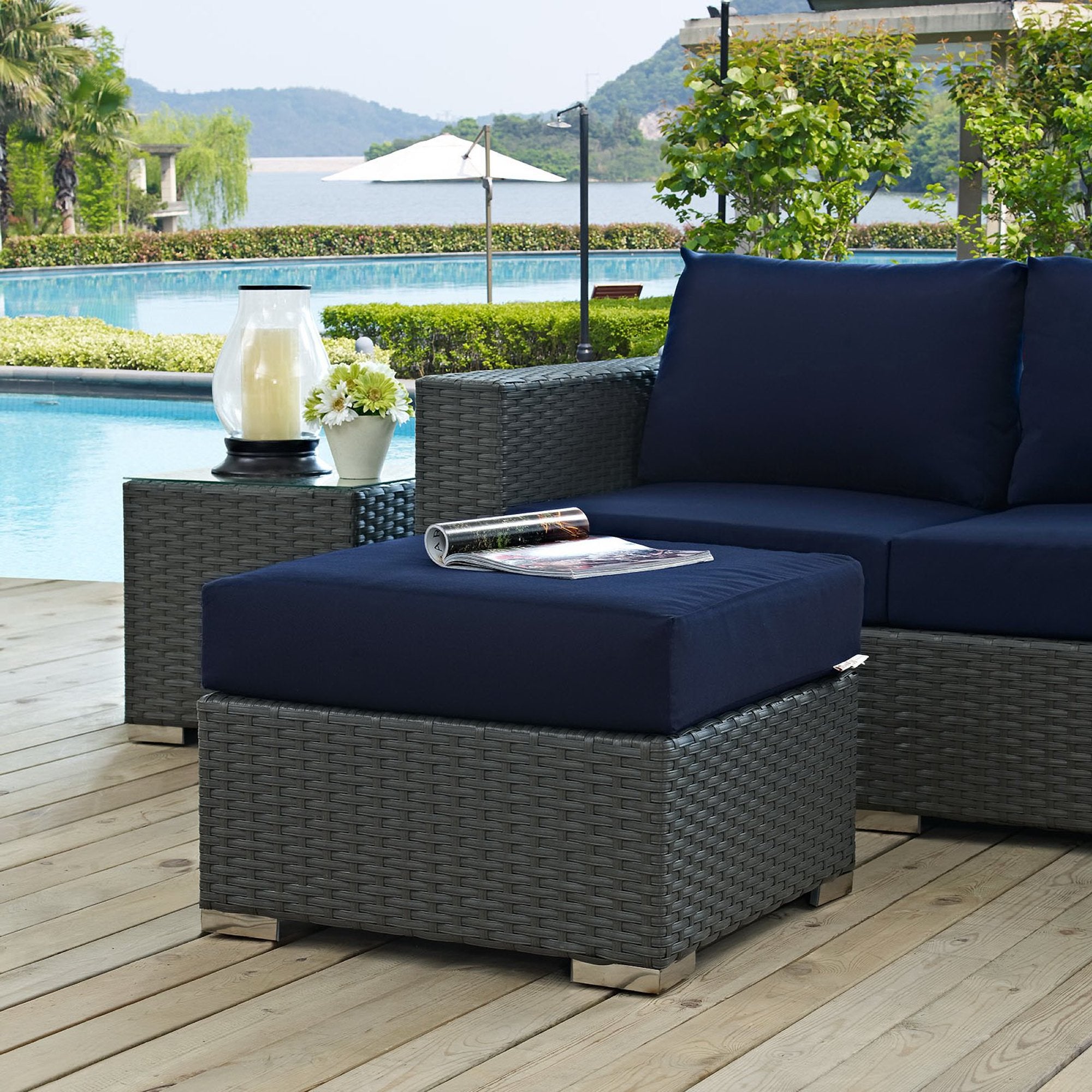 Sojourn Outdoor Patio Sunbrella® Ottoman, Canvas Navy