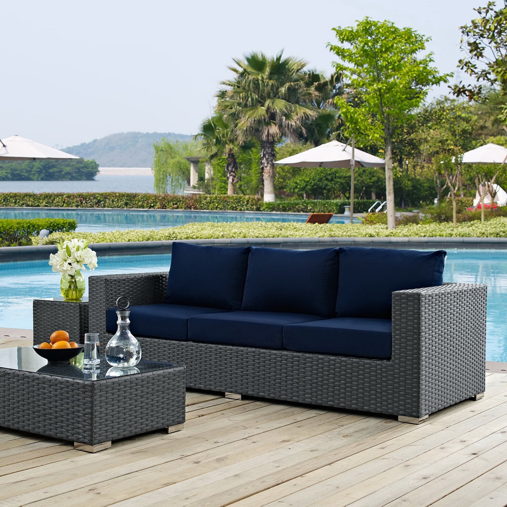 Sojourn Outdoor Patio Sunbrella® Sofa, Canvas Navy