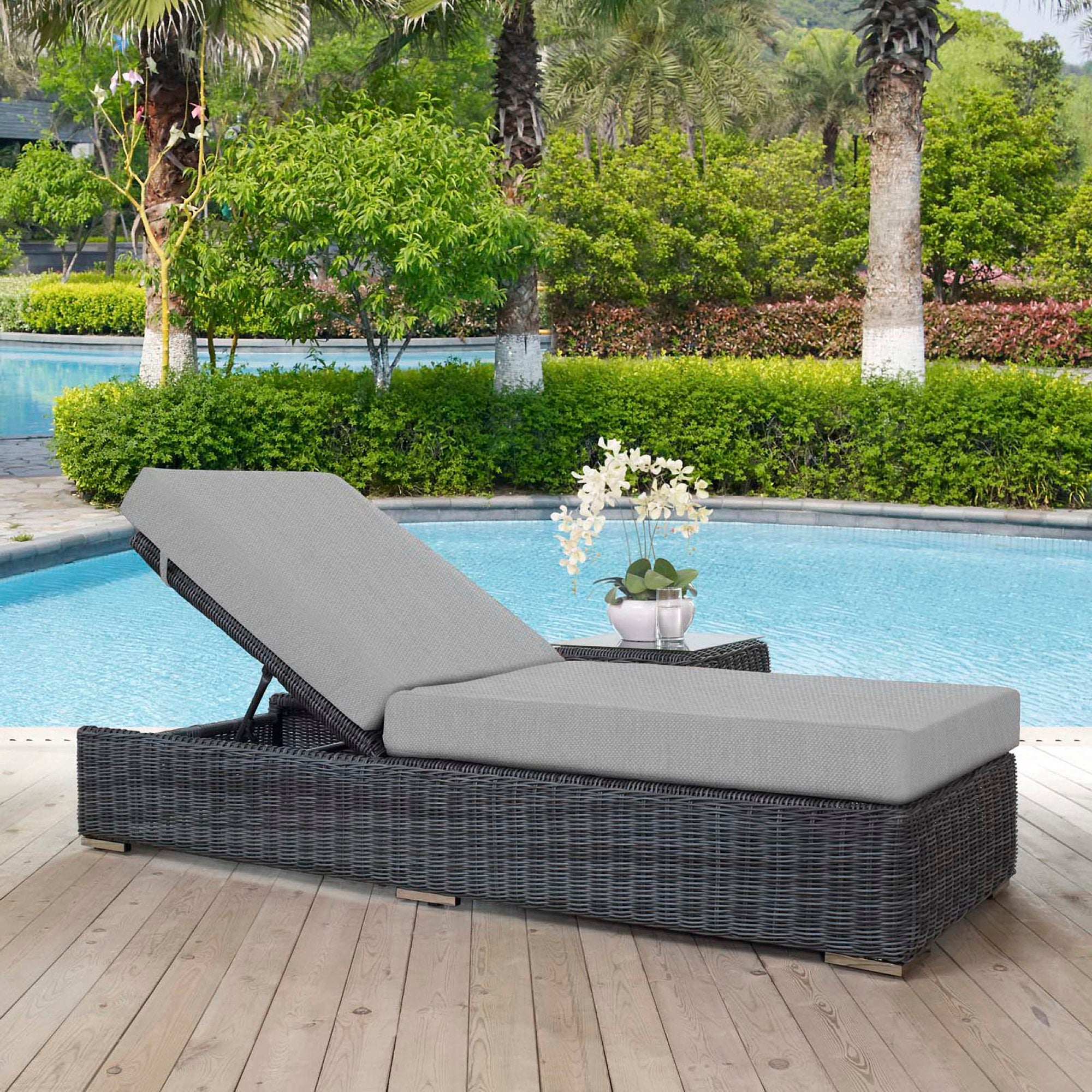 Summon Outdoor Patio Sunbrella® Chaise Lounge, Canvas Gray