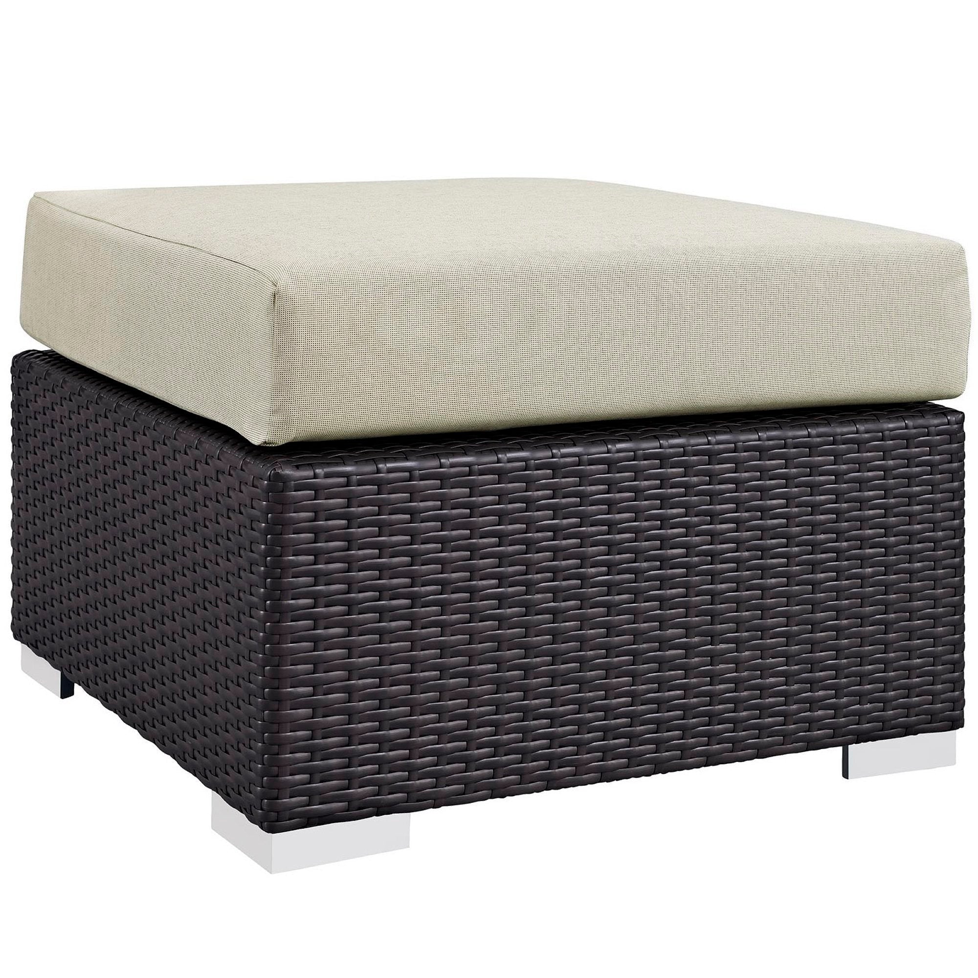 Convene Outdoor Patio Fabric Square Ottoman, Espresso Beige