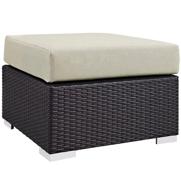 Convene Outdoor Patio Fabric Square Ottoman, Espresso Beige