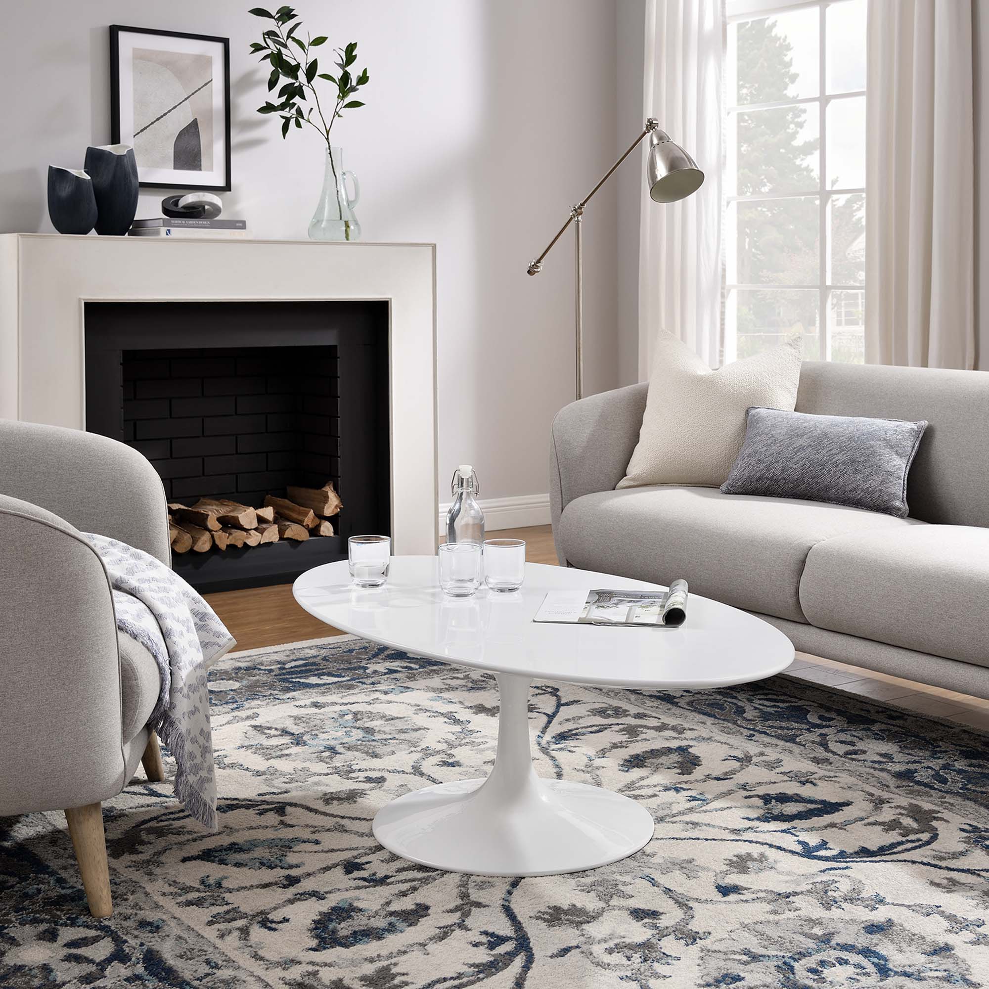 Lippa 48" Oval-Shaped Wood Coffee Table, White