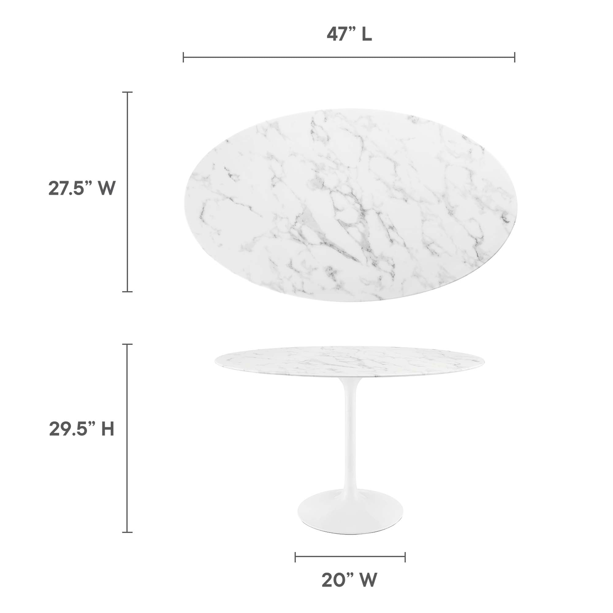 Lippa 48" Oval Faux Marble Dining Table, White