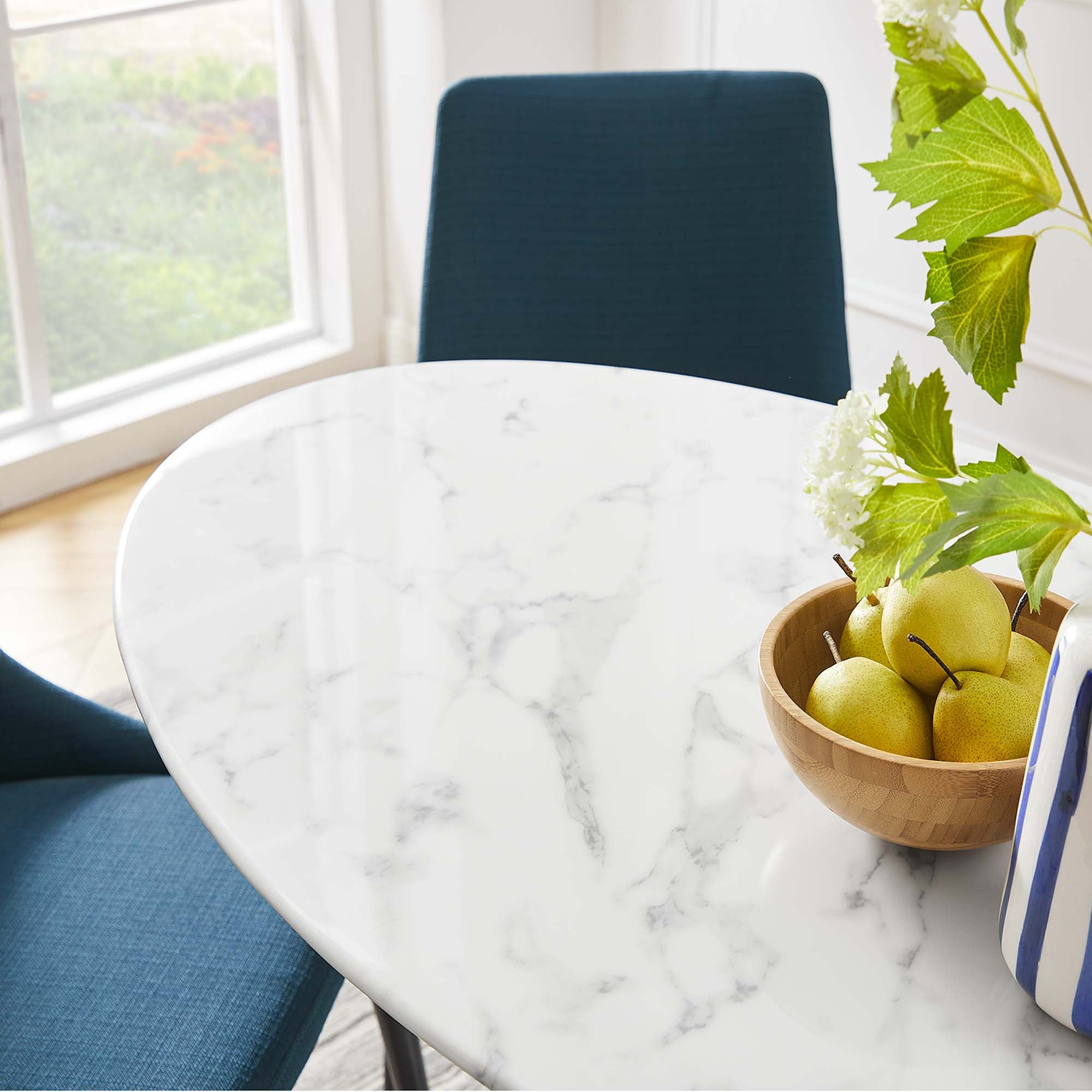Lippa 48" Oval Faux Marble Dining Table, White