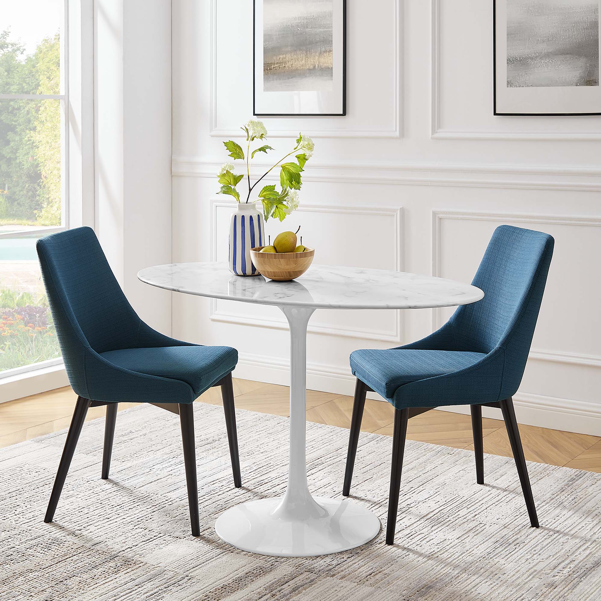 Lippa 48" Oval Faux Marble Dining Table, White