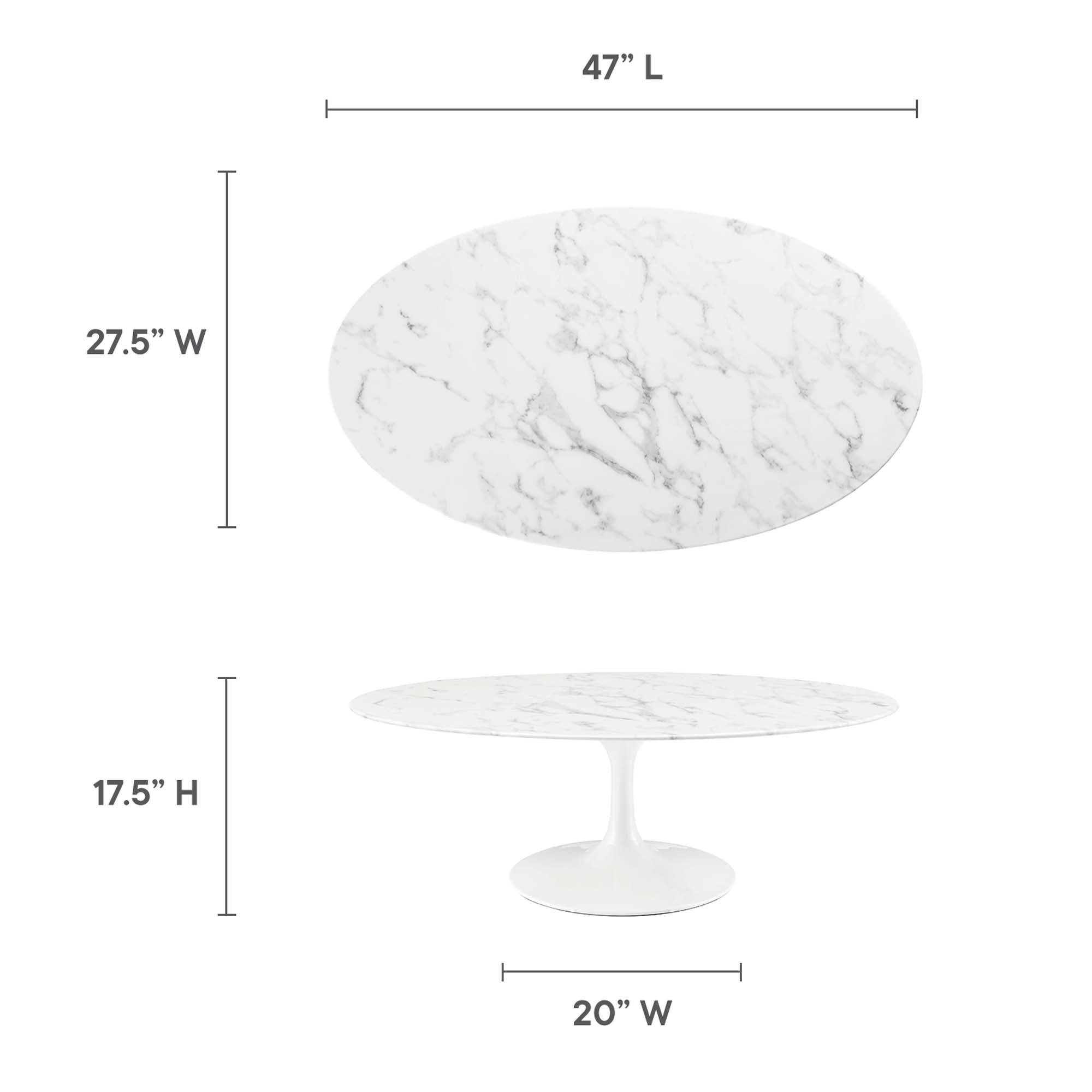 Lippa 48" Oval Faux Marble Coffee Table, White