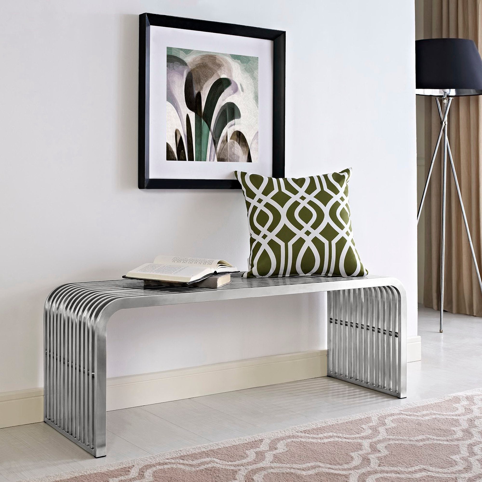 Pipe 47" Stainless Steel Bench, Silver