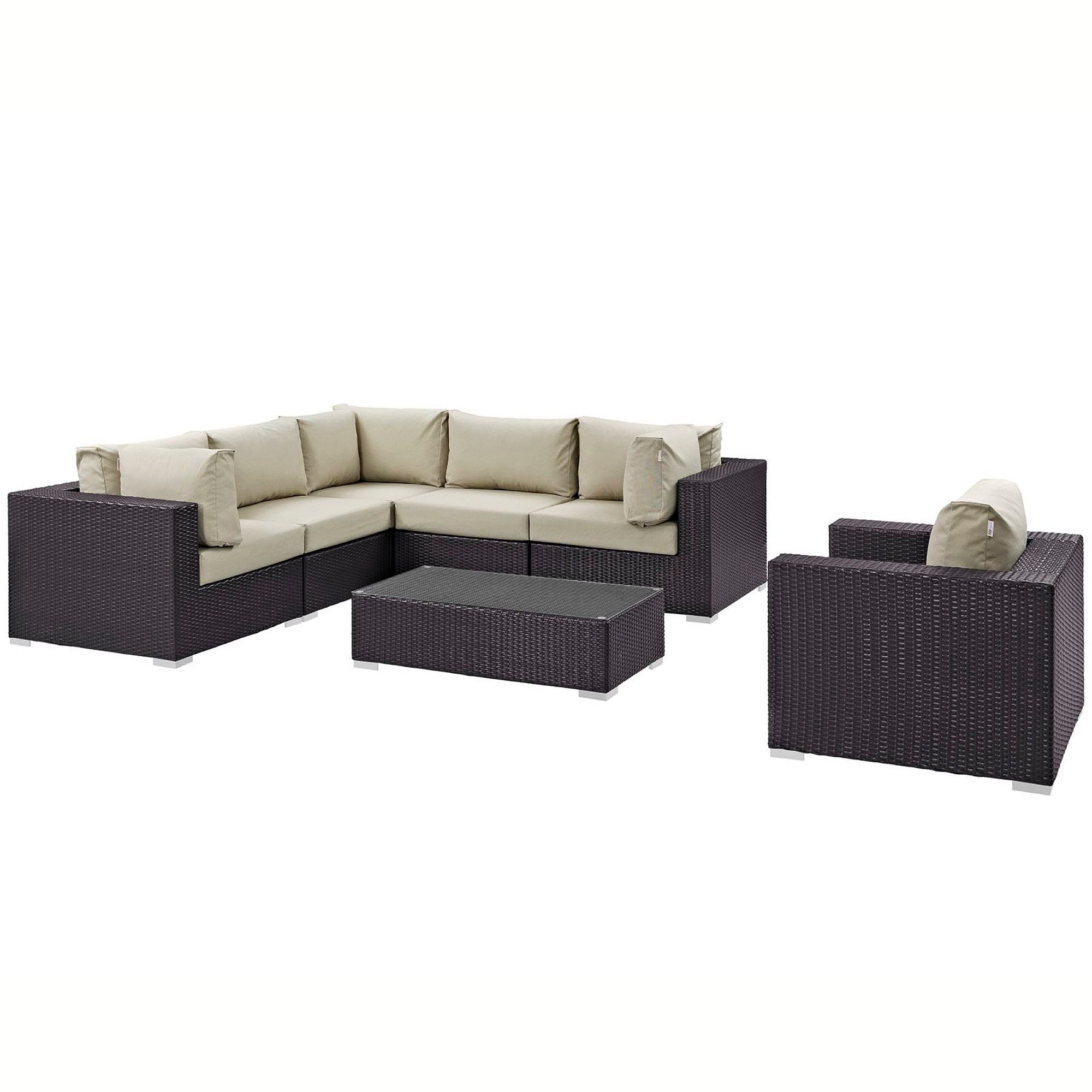 Convene 7 Piece Outdoor Patio Sectional Set, Espresso Beige
