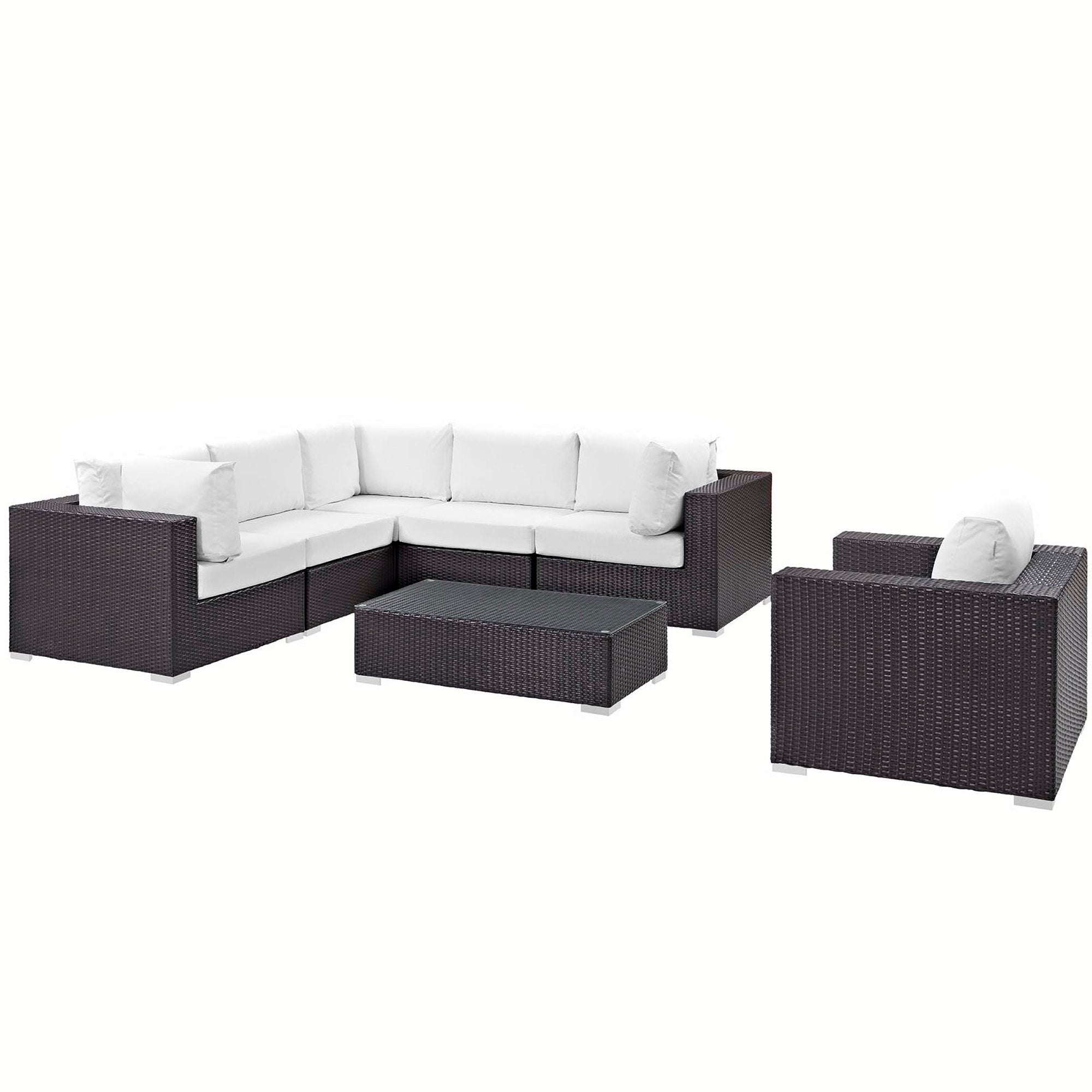 Convene 7 Piece Outdoor Patio Sectional Set, Espresso White