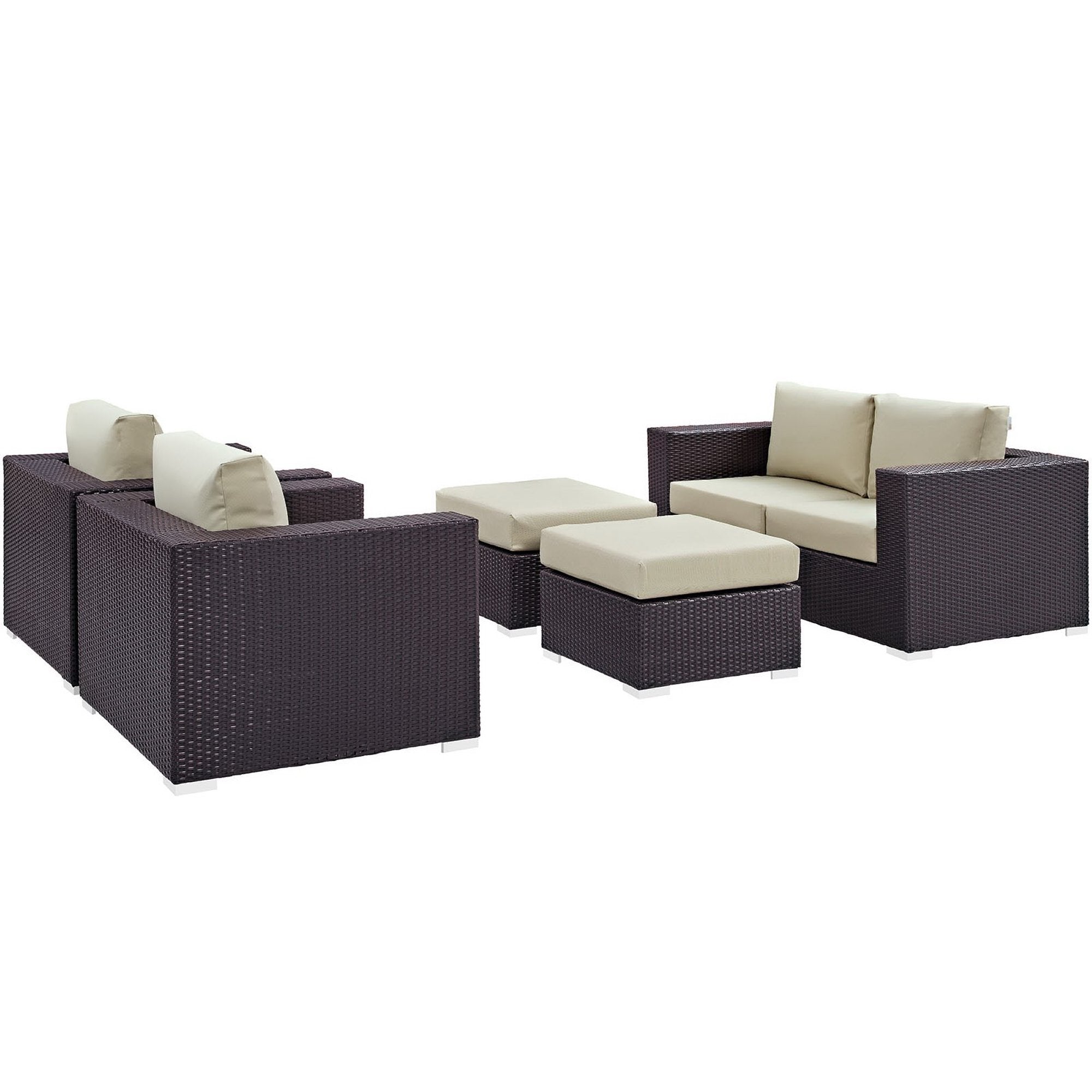 Convene 5 Piece Outdoor Patio Sofa Set, Espresso Beige